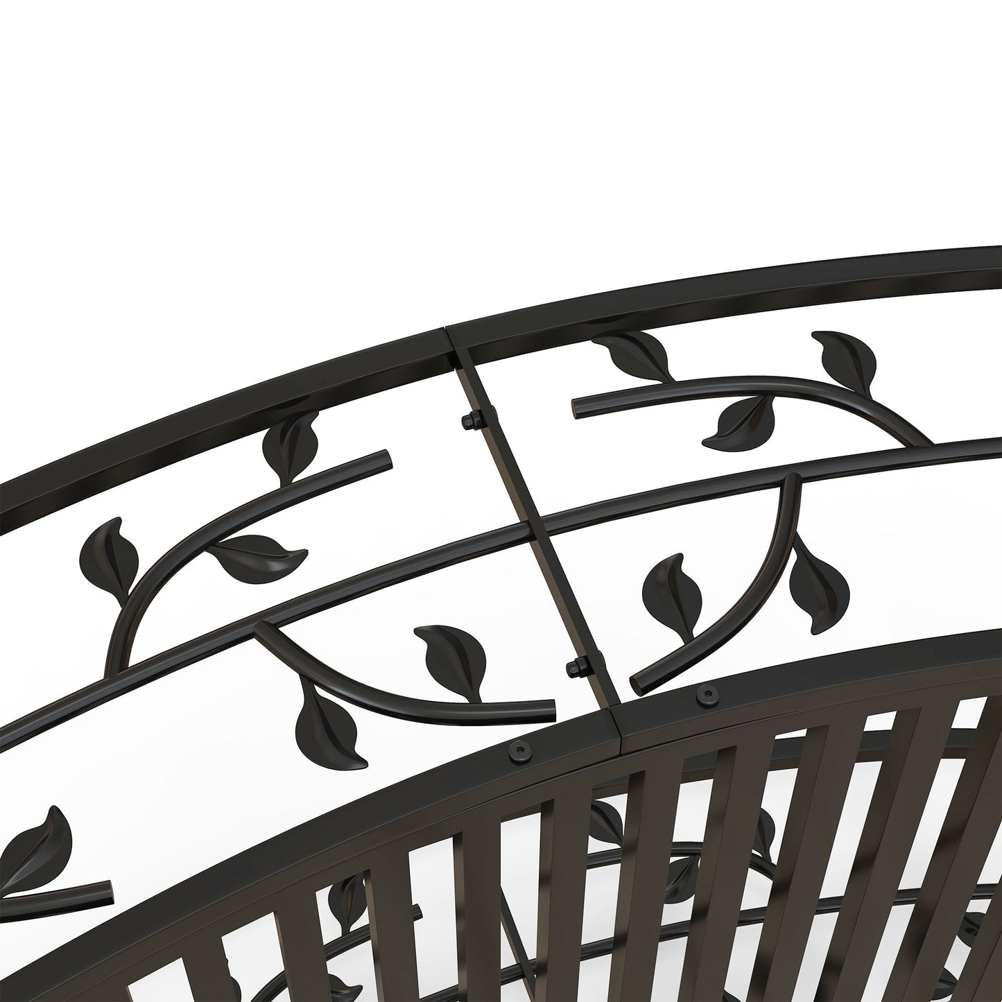 1.2M Metal Garden Bridge with Safety Railings, Classic Retro Arc Footbridge with Vine Pattern, Small Decorative Pond Bridge for Creeks Streams Borders, Black