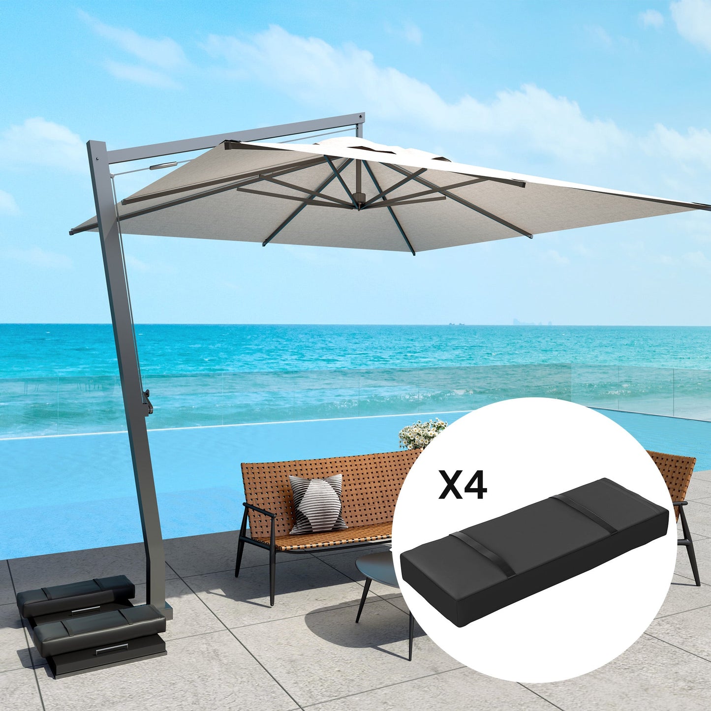 Parasol Weights Set of 4, Parasol Base Weights Bags, 25kg Fillable Sandbag Weights with Handles, Cantilever Umbrella Base Weights, Black