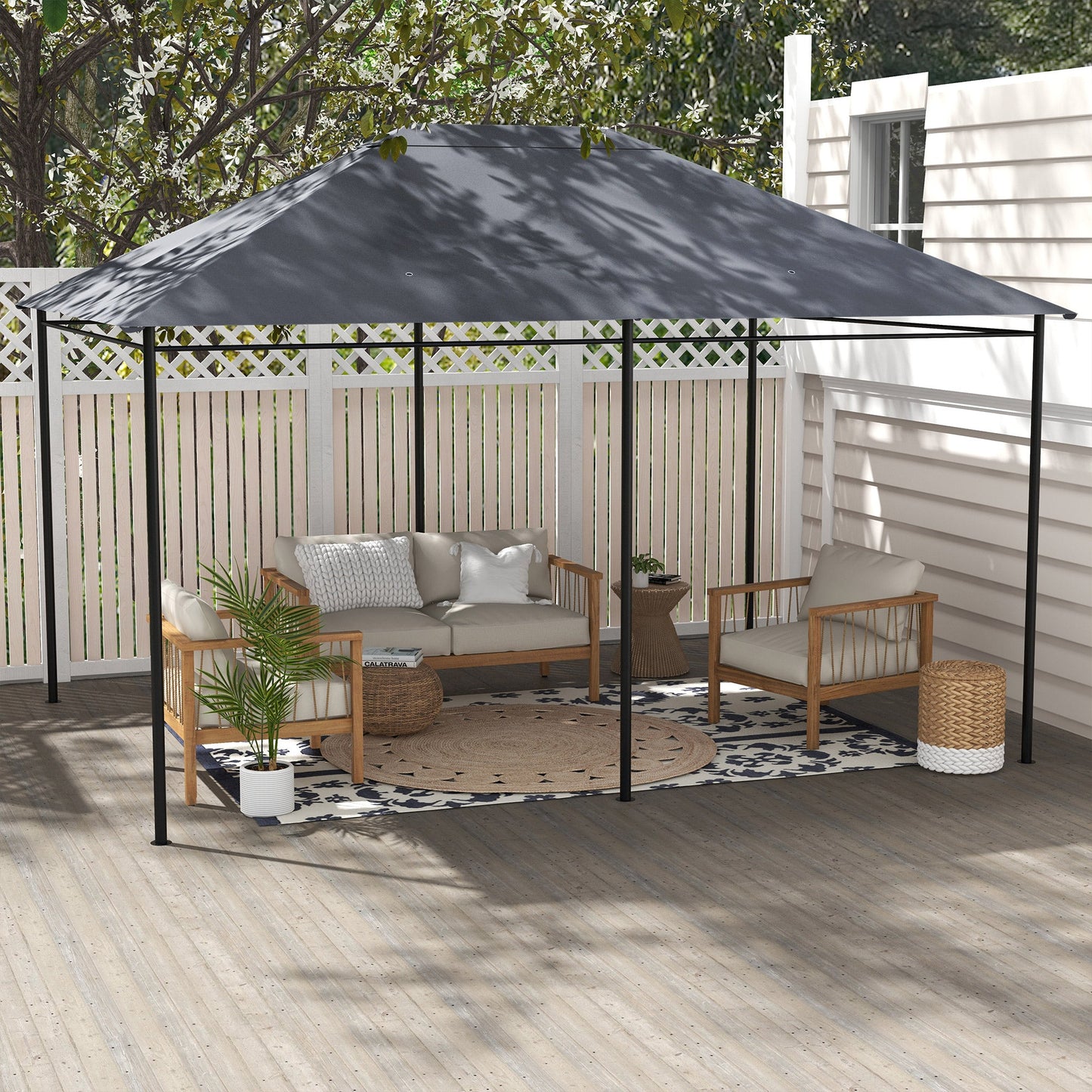 3 x 4m Gazebo Canopy Replacement Covers, Garden Gazebo Roof Replacement with Vents and Drain Holes, TOP COVER ONLY, Dark Grey