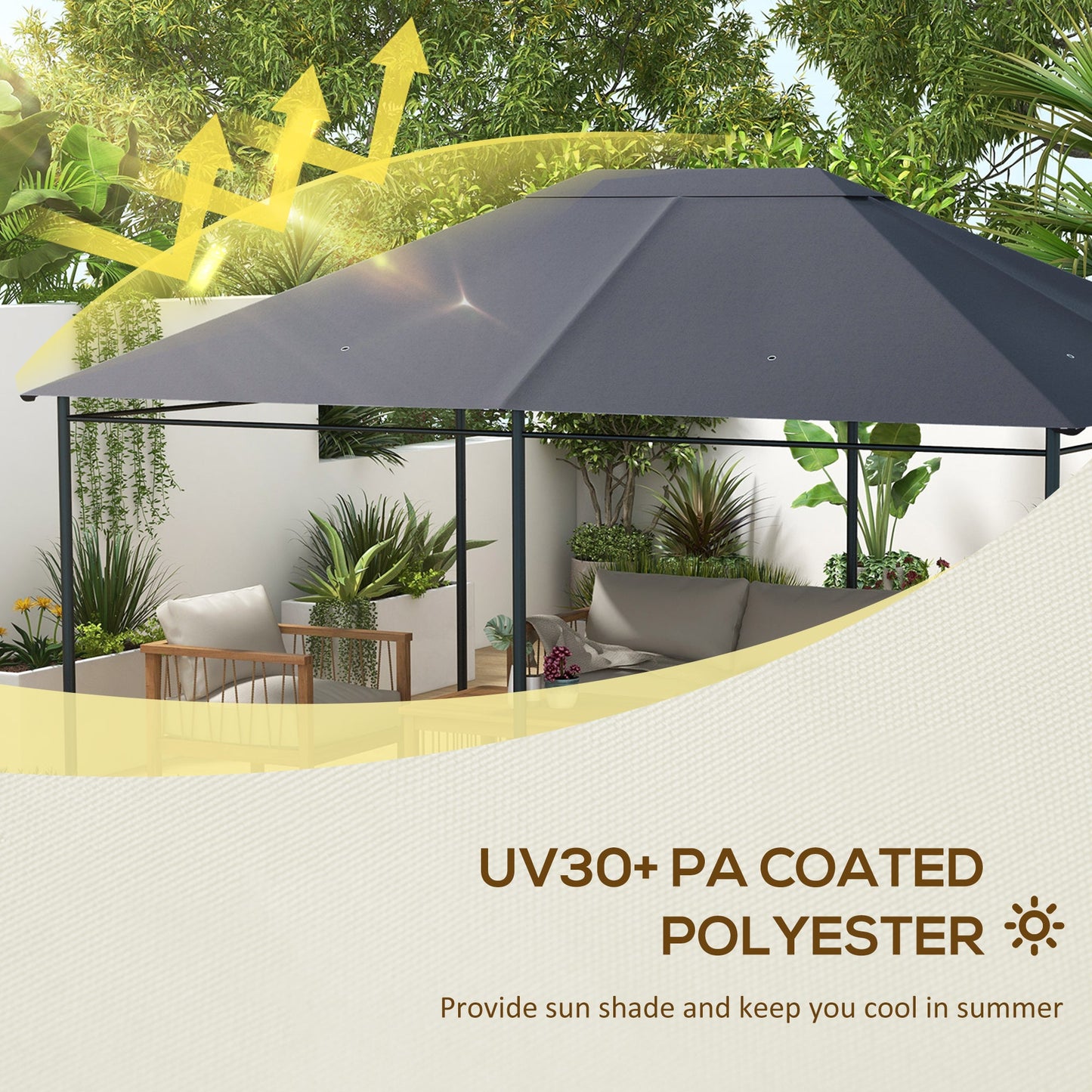 3 x 4m Gazebo Canopy Replacement Covers, Garden Gazebo Roof Replacement with Vents and Drain Holes, TOP COVER ONLY, Dark Grey