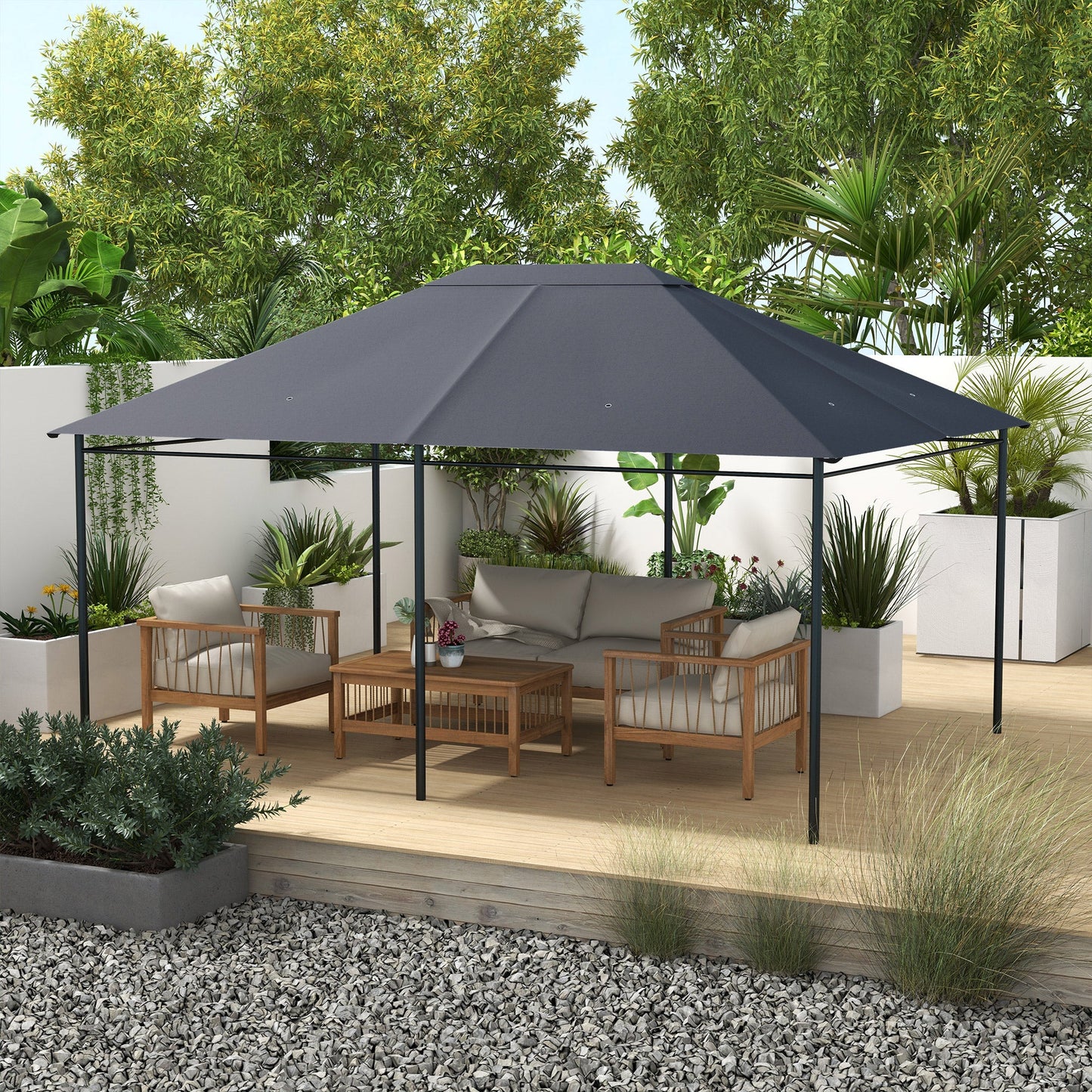 3 x 4m Gazebo Canopy Replacement Covers, Garden Gazebo Roof Replacement with Vents and Drain Holes, TOP COVER ONLY, Dark Grey