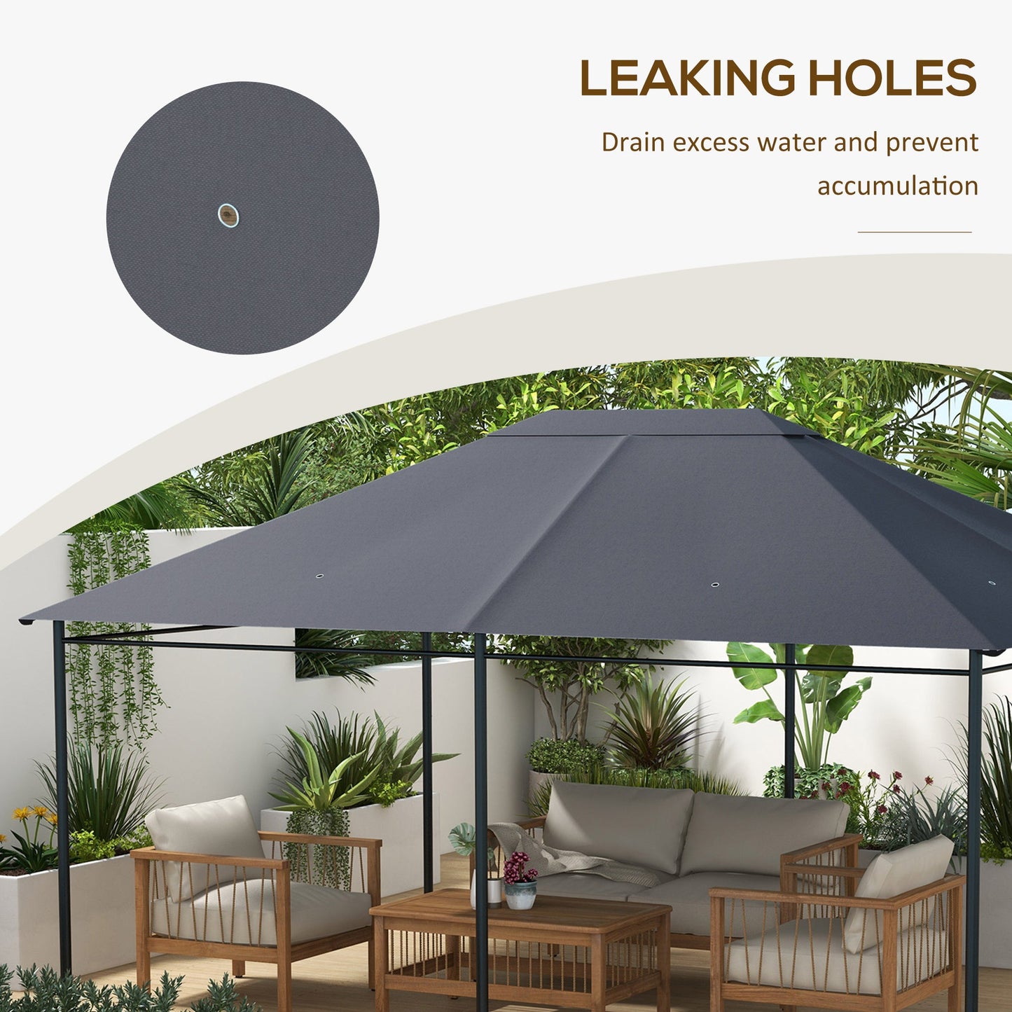 3 x 4m Gazebo Canopy Replacement Covers, Garden Gazebo Roof Replacement with Vents and Drain Holes, TOP COVER ONLY, Dark Grey