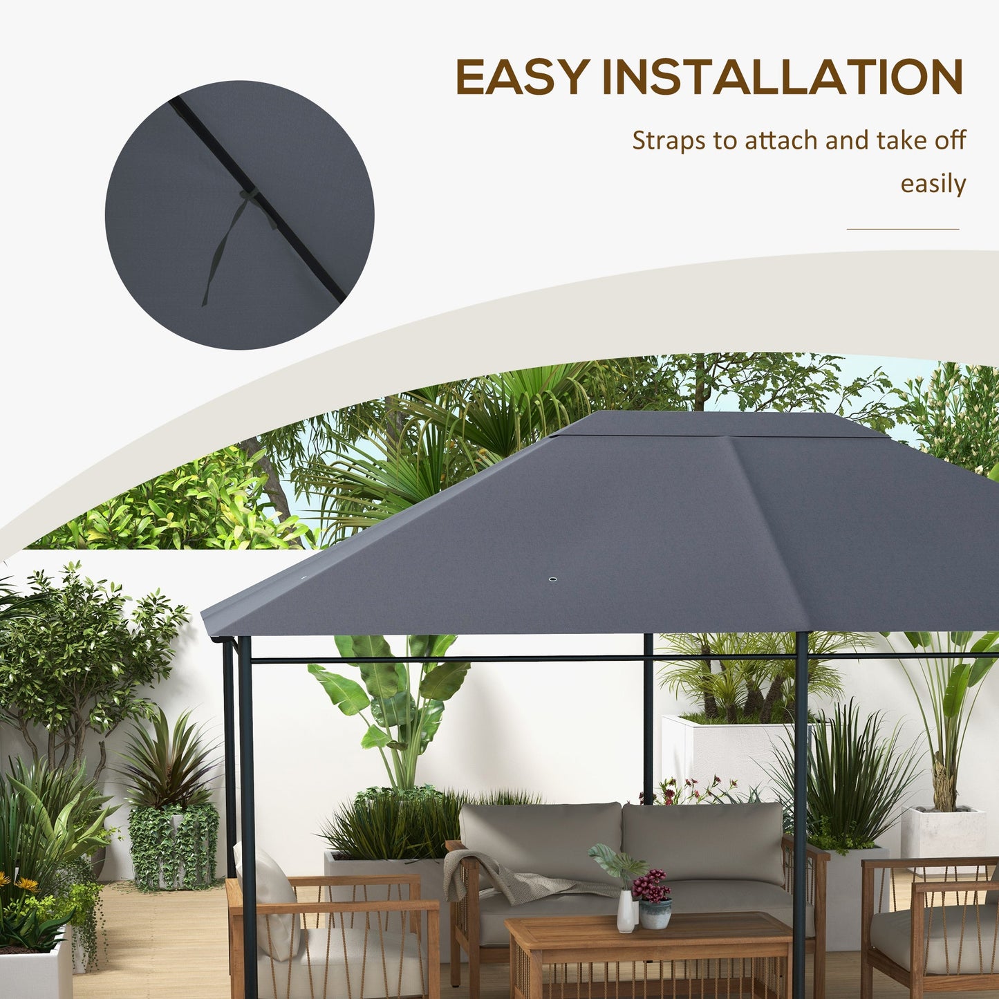 3 x 4m Gazebo Canopy Replacement Covers, Garden Gazebo Roof Replacement with Vents and Drain Holes, TOP COVER ONLY, Dark Grey
