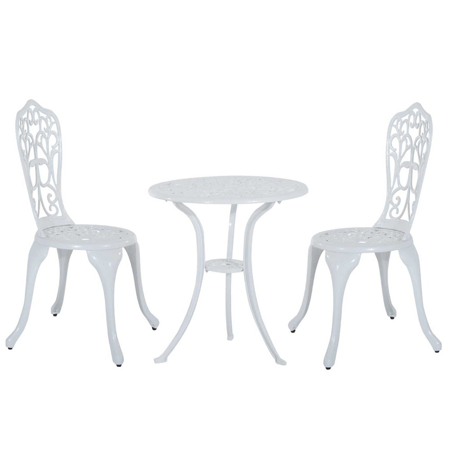 3 Pieces Antique Garden Bistro Set for 2, Cast Aluminium Garden Furniture Set with Umbrella Hole for Balcony, Porch, Patio, White