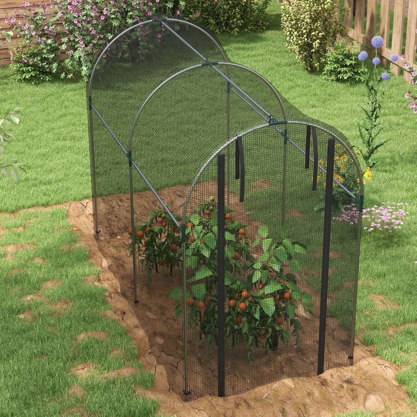 Fruit Cage Bird Netting, Heavy Duty Fruit and Vegetable Protection Tent with Zipped Door, Anti Bird, Insects, Small Animals, 1.2 x 2.4 x 1.9m, Black