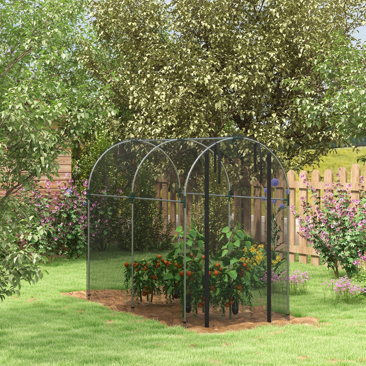 Fruit Cage Bird Netting, Heavy Duty Fruit and Vegetable Protection Tent with Zipped Door, Anti Bird, Insects, Small Animals, 1.2 x 2.4 x 1.9m, Black