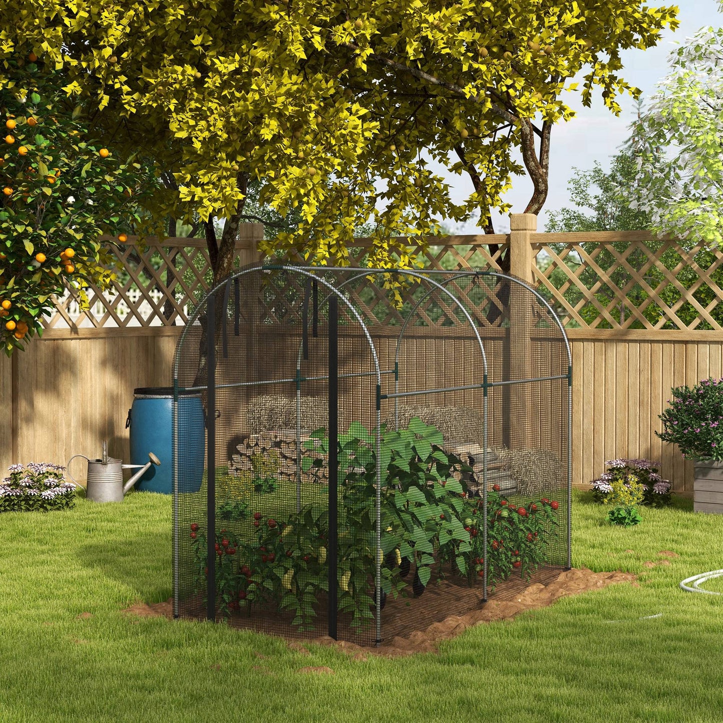 Fruit Cage Bird Netting, Heavy Duty Fruit and Vegetable Protection Tent with Zipped Door, Anti Bird, Insects, Small Animals, 1.2 x 2.4 x 1.9m, Black
