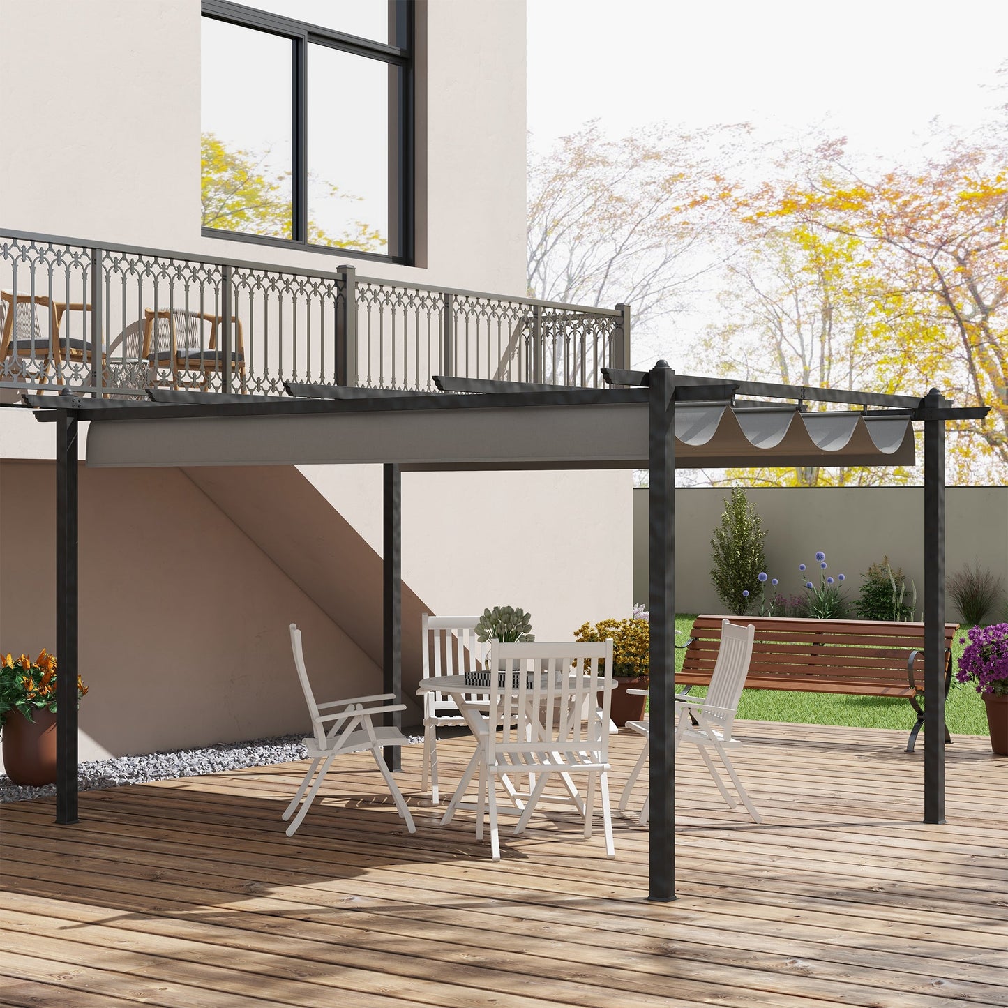 4 x 3(m) Aluminium Outdoor Pergola with Retractable Roof, Outdoor Gazebo Canopy Shelter with Grommet Holes for Garden, Patio, Lawn, Grey