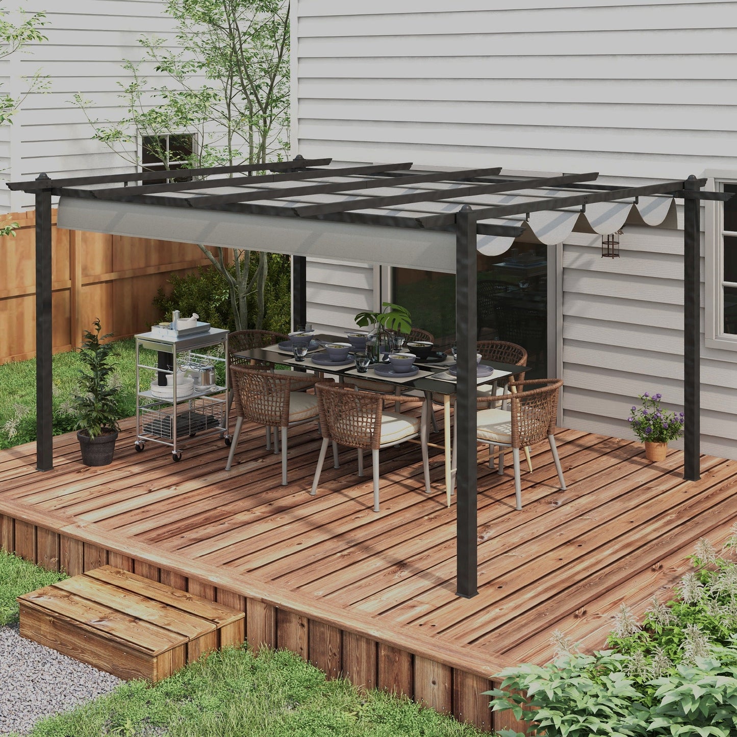 4 x 3(m) Aluminium Outdoor Pergola with Retractable Roof, Outdoor Gazebo Canopy Shelter with Grommet Holes for Garden, Patio, Lawn, Grey