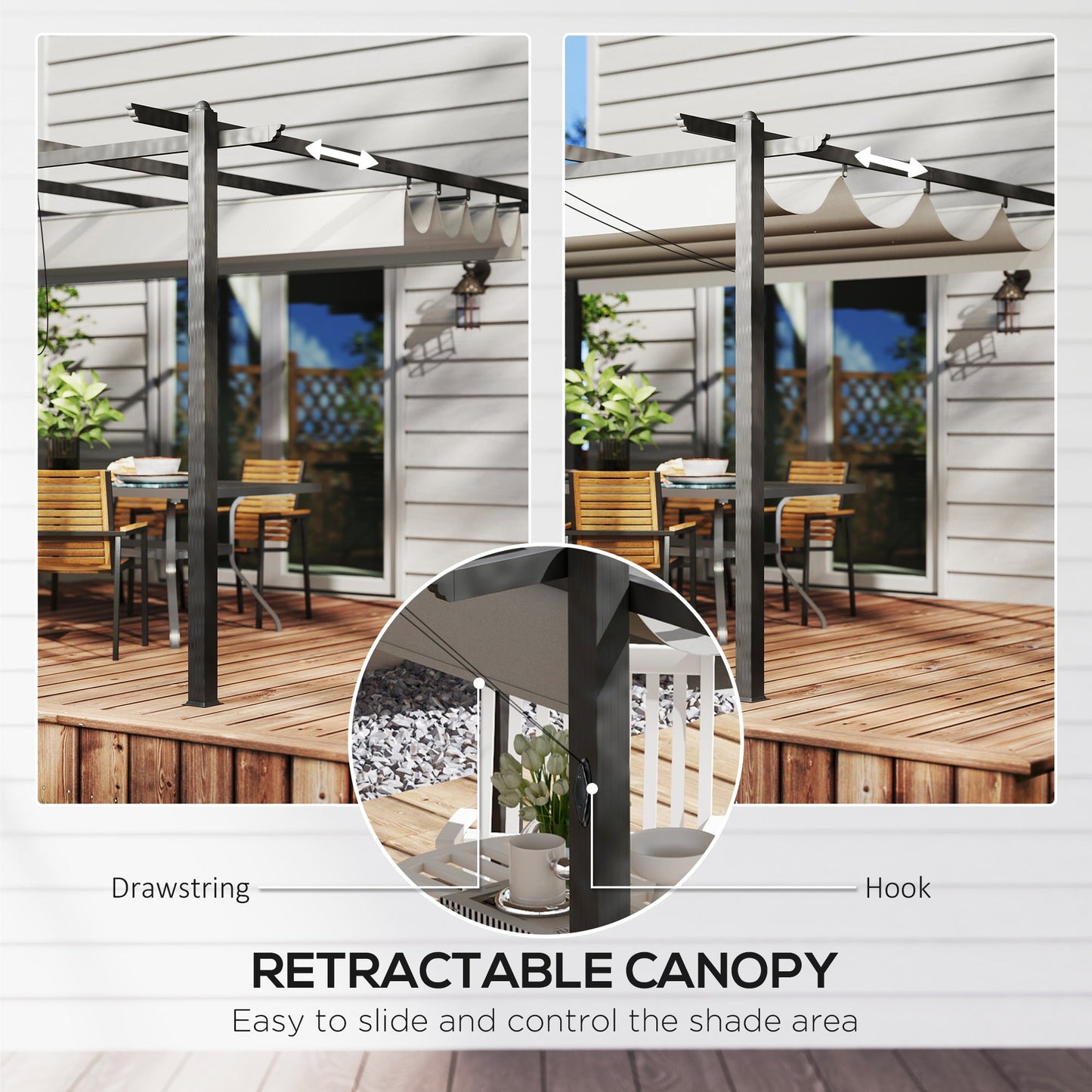 4 x 3(m) Aluminium Outdoor Pergola with Retractable Roof, Outdoor Gazebo Canopy Shelter with Grommet Holes for Garden, Patio, Lawn, Grey