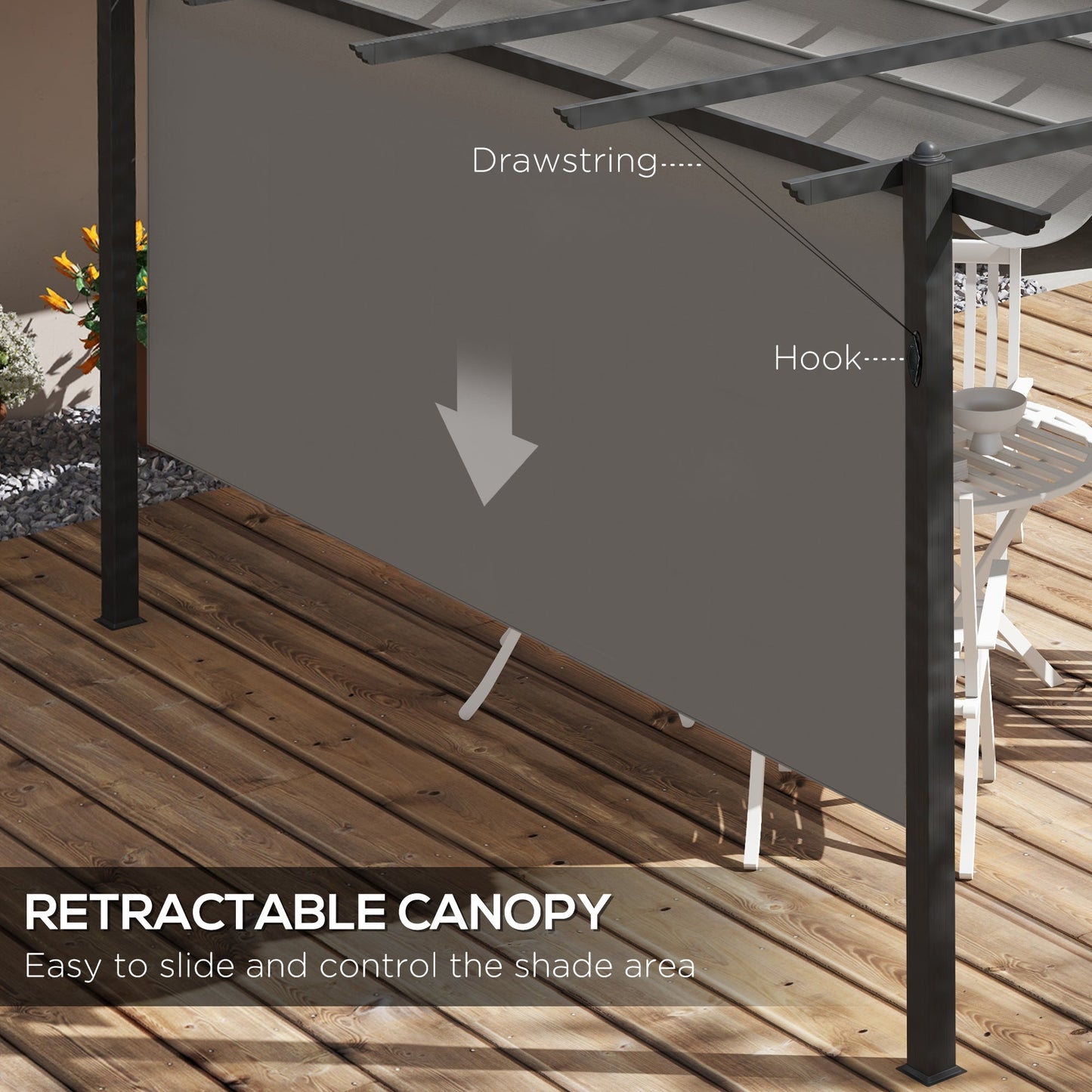 4 x 3(m) Aluminium Outdoor Pergola with Retractable Roof, Outdoor Gazebo Canopy Shelter with Grommet Holes for Garden, Patio, Lawn, Grey