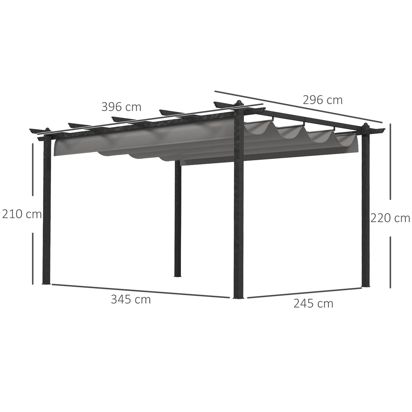 4 x 3(m) Aluminium Outdoor Pergola with Retractable Roof, Outdoor Gazebo Canopy Shelter with Grommet Holes for Garden, Patio, Lawn, Grey