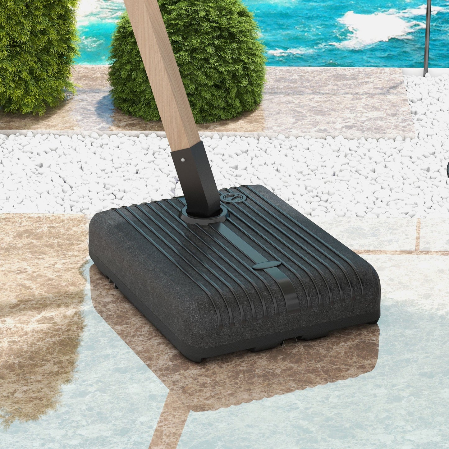 90kg Cantilever Parasol Base with Wheels, Heavy Duty Plastic Umbrella Stand Weights for Cantilever Banana Parasol with Handle, Water and Sand Filled, Black