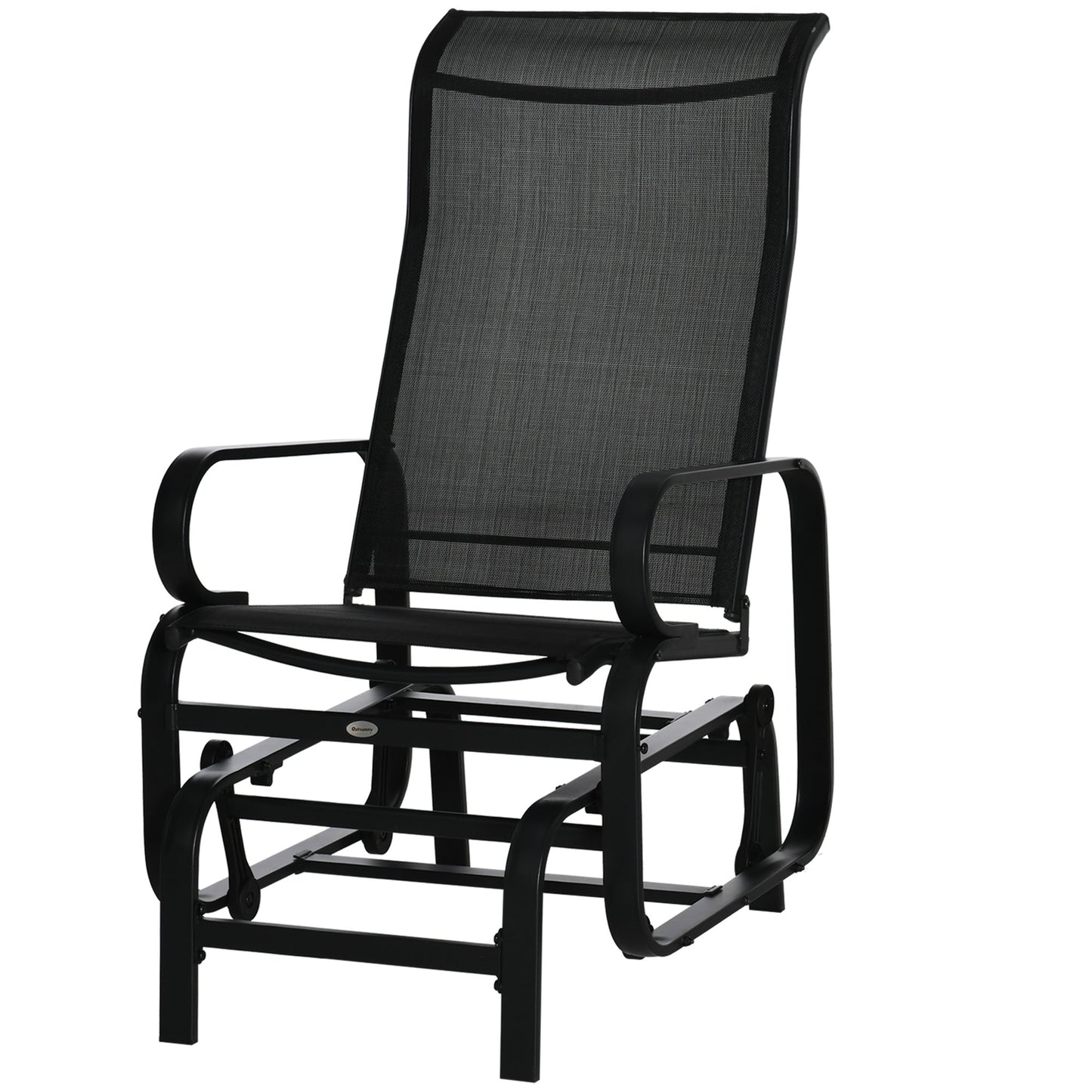 Outdoor Gliding Rocking Chair with Sturdy Metal Frame Garden Comfortable Swing Chair for Patio, Garden and Poolside, Black