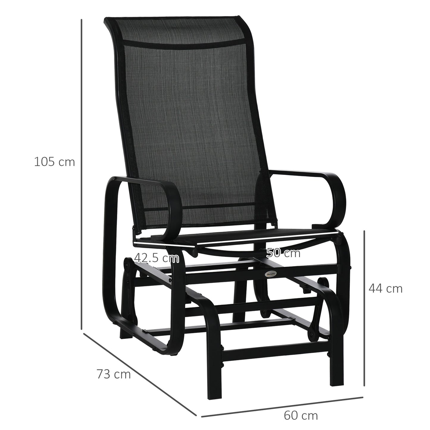 Outdoor Gliding Rocking Chair with Sturdy Metal Frame Garden Comfortable Swing Chair for Patio, Garden and Poolside, Black