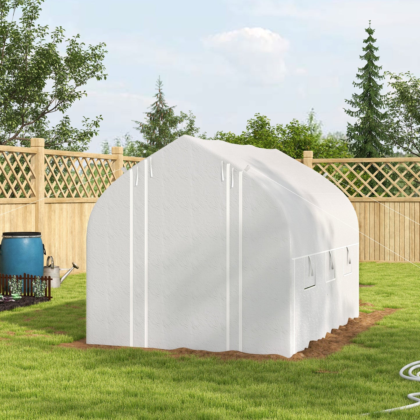 3 x 2(m) Walk-in Polytunnel Greenhouse, Zipped Roll Up Sidewalls, Mesh Door, 6 Mesh Windows, Tunnel Warm House Tent with PE Cover, Complimentary Plant Labels and Gloves, White