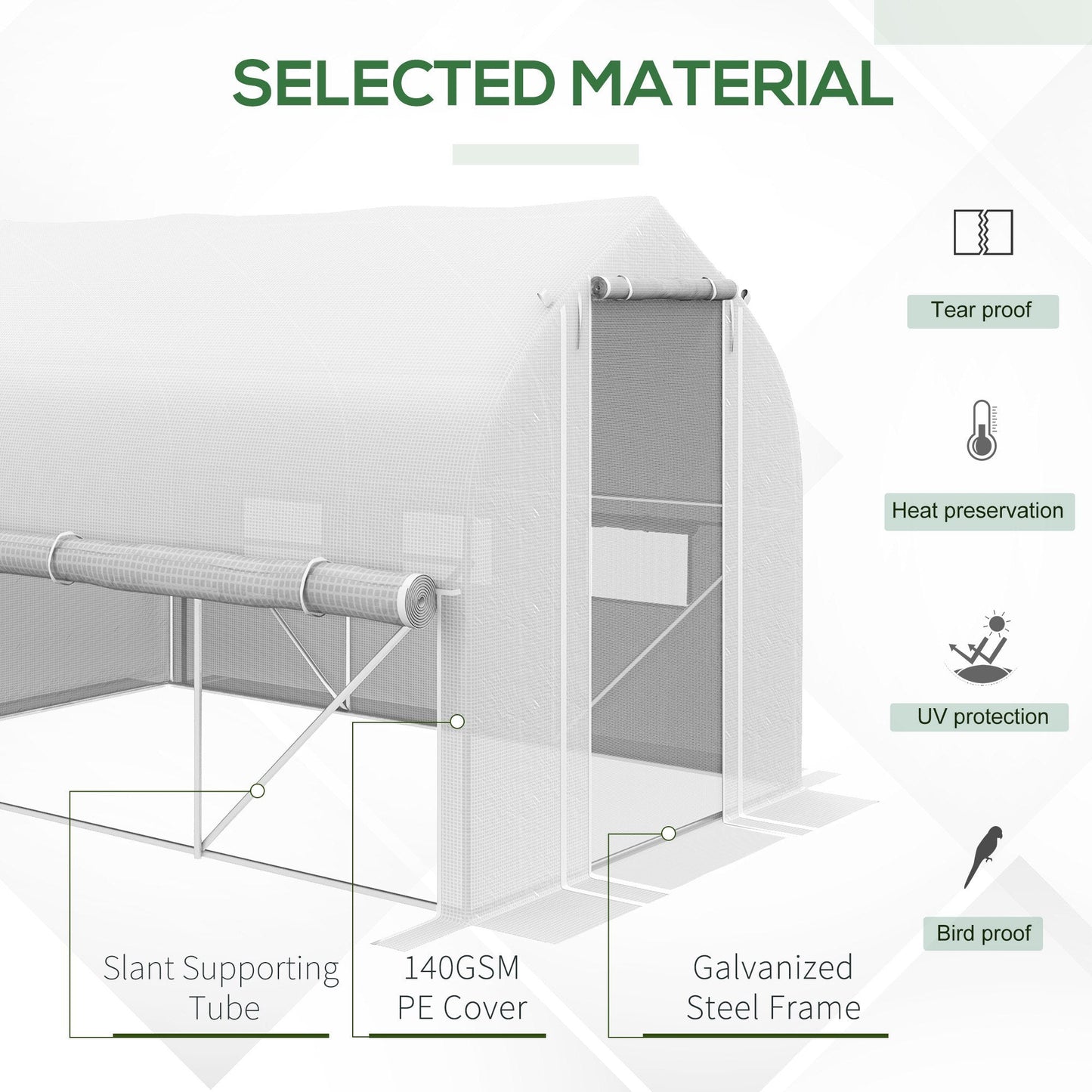 3 x 2(m) Walk-in Polytunnel Greenhouse, Zipped Roll Up Sidewalls, Mesh Door, 6 Mesh Windows, Tunnel Warm House Tent with PE Cover, Complimentary Plant Labels and Gloves, White