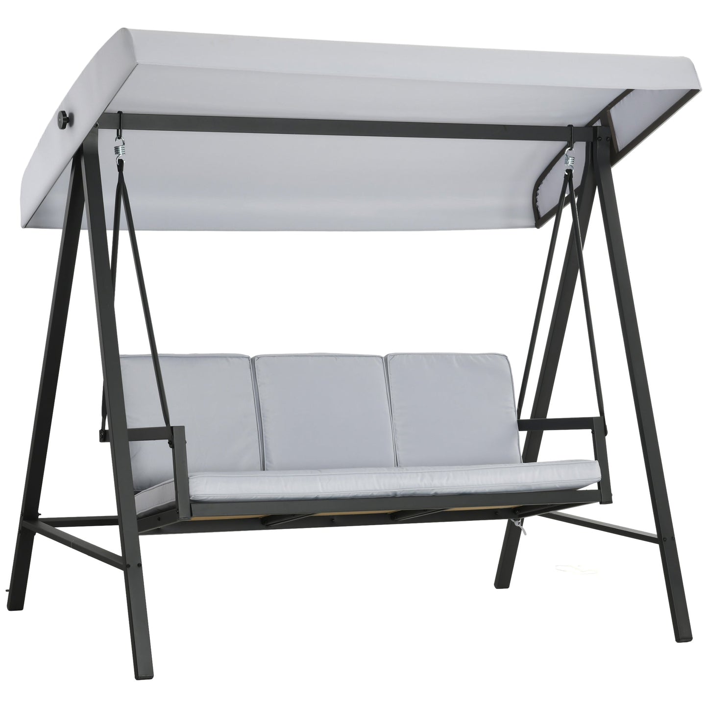 3 Seater Garden Swing Chair, Outdoor Hammock Bench with Adjustable Canopy, Removable Cushions and Steel Frame, Grey