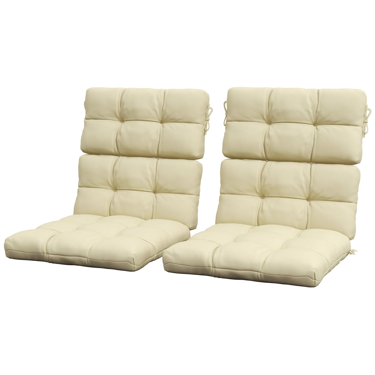 2pc Outdoor Seat Cushions with Backrest, Ties, Water Repellent Seat Pads for Chair, Garden Patio, Beige