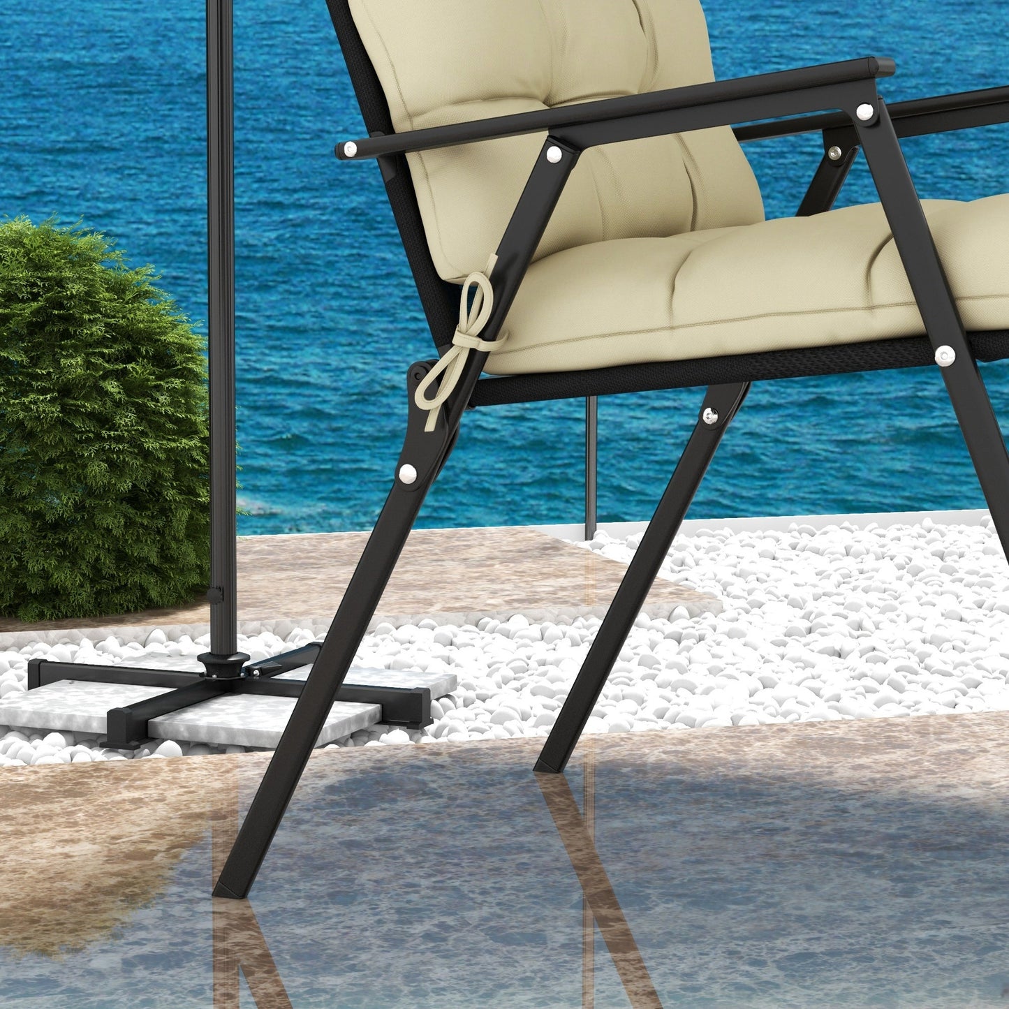 2pc Outdoor Seat Cushions with Backrest, Ties, Water Repellent Seat Pads for Chair, Garden Patio, Beige