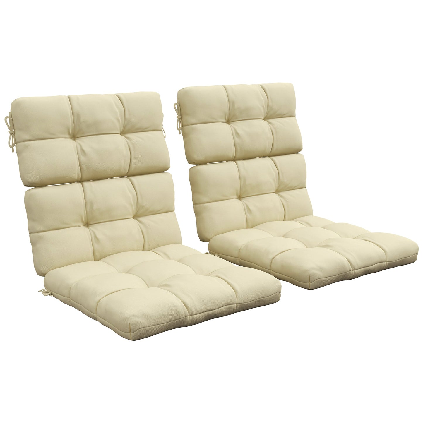2pc Outdoor Seat Cushions with Backrest, Ties, Water Repellent Seat Pads for Chair, Garden Patio, Beige