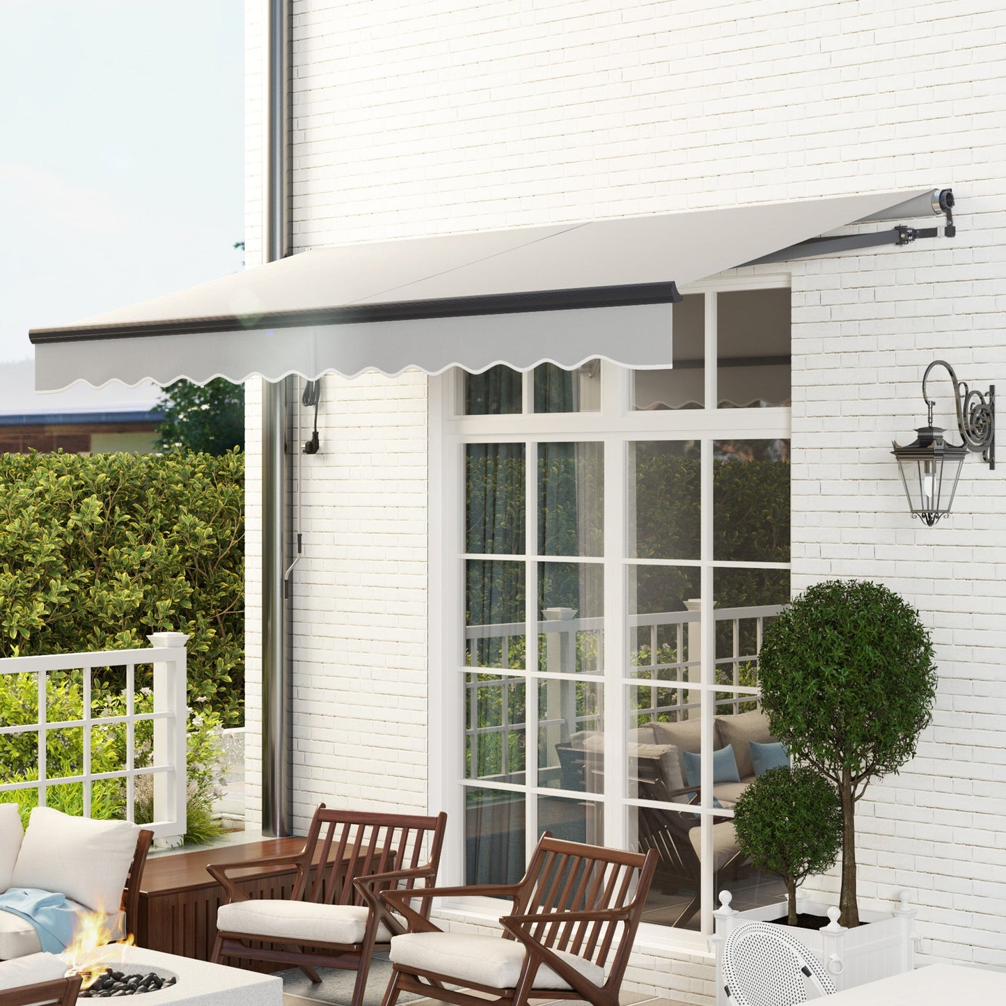 3.5 x 3(m) Electric Awning with Remote Controller, Aluminium Frame DIY Retractable Awning, UV30+ Sun Shade Canopy for Garden Patio Deck Door Window, Light Grey