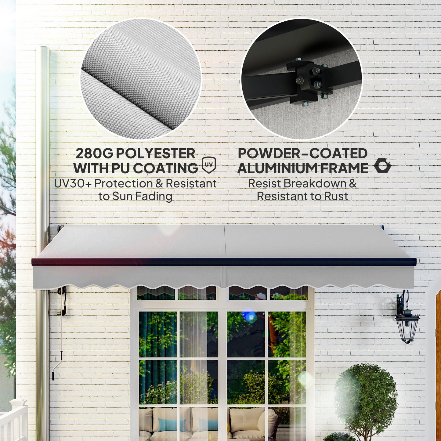 3.5 x 3(m) Electric Awning with Remote Controller, Aluminium Frame DIY Retractable Awning, UV30+ Sun Shade Canopy for Garden Patio Deck Door Window, Light Grey