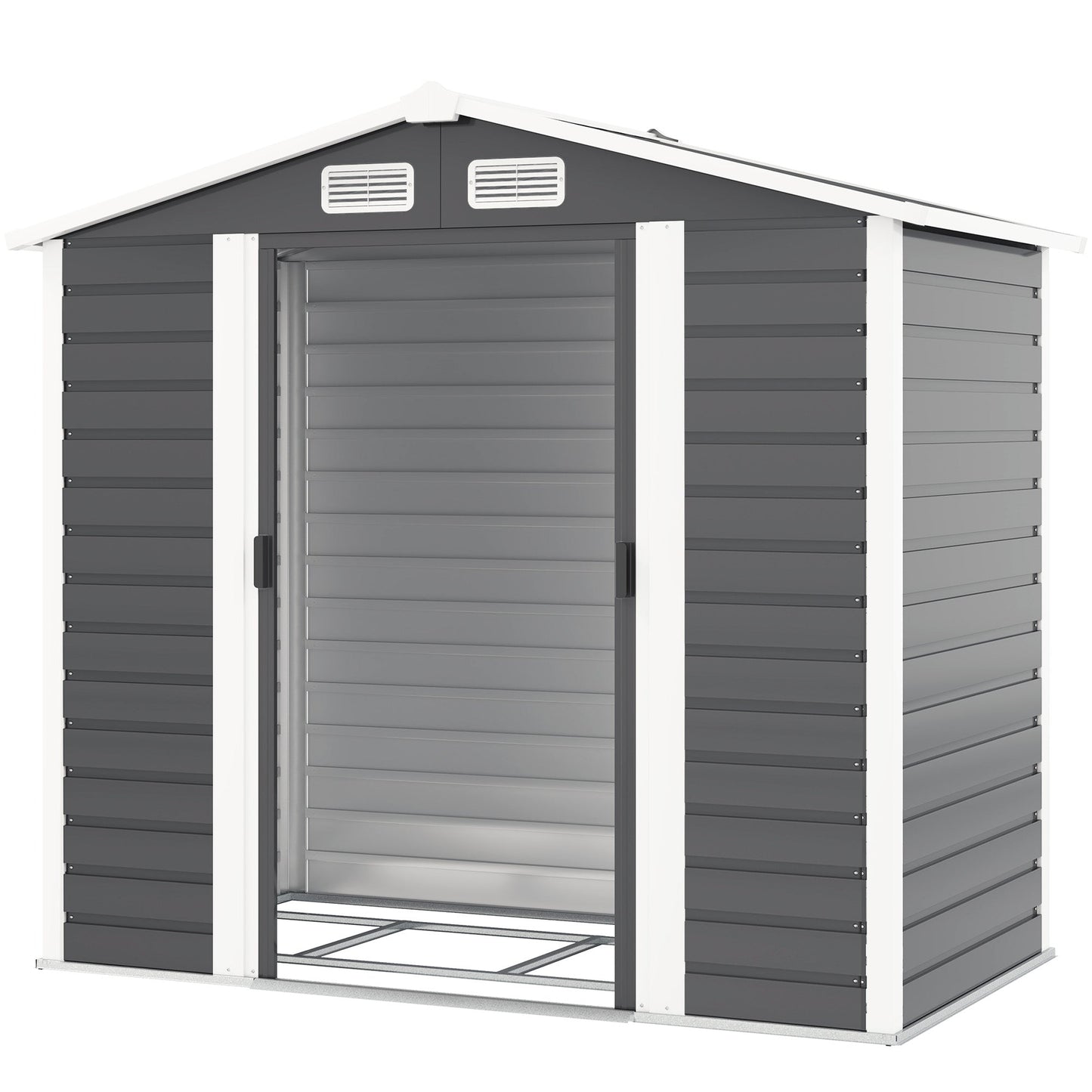 7 x 4ft Garden Shed, Easy to Assemble, Upgraded Galvanised Steel Frame with Foundation Kit, Double Doors with Lock, Outdoor Metal Shed with Vents and Gloves, Garden Storage Shed, Dark Grey