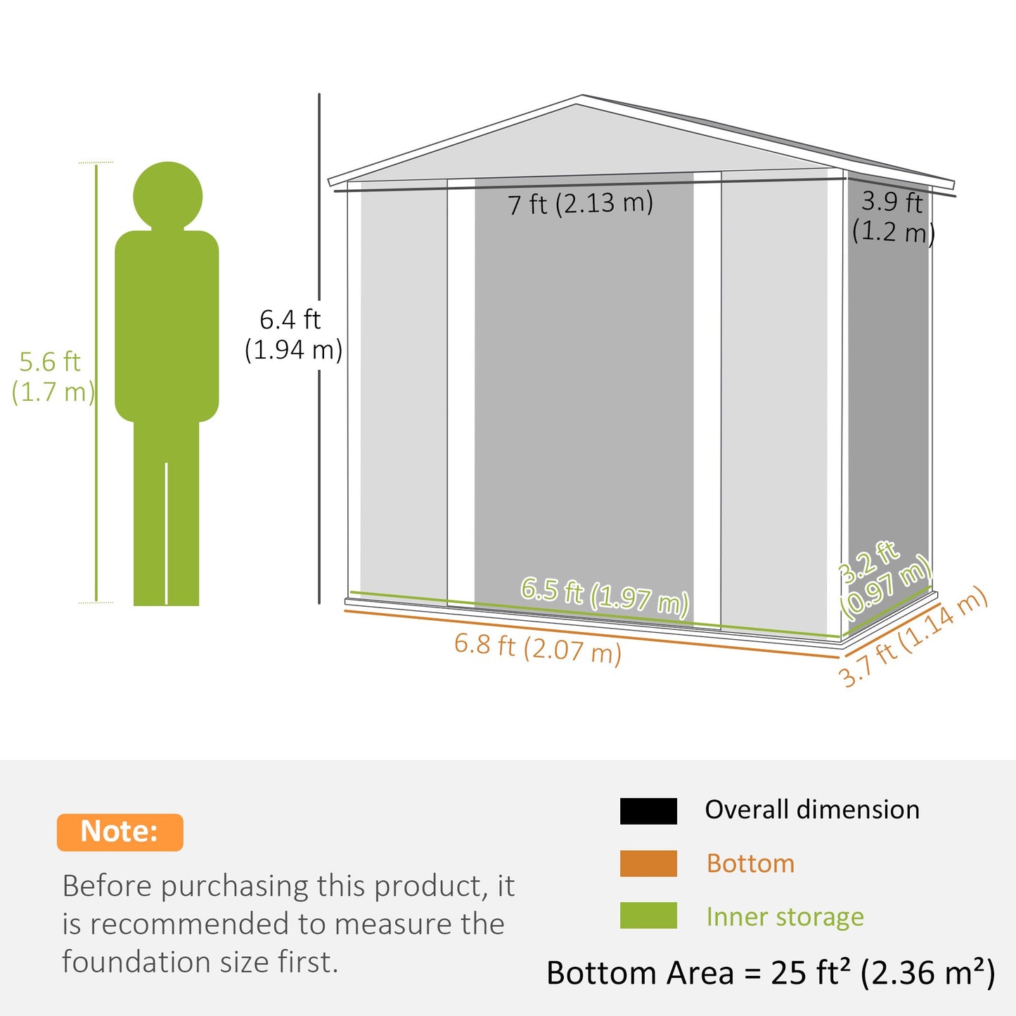 7 x 4ft Garden Shed, Easy to Assemble, Upgraded Galvanised Steel Frame with Foundation Kit, Double Doors with Lock, Outdoor Metal Shed with Vents and Gloves, Garden Storage Shed, Dark Grey