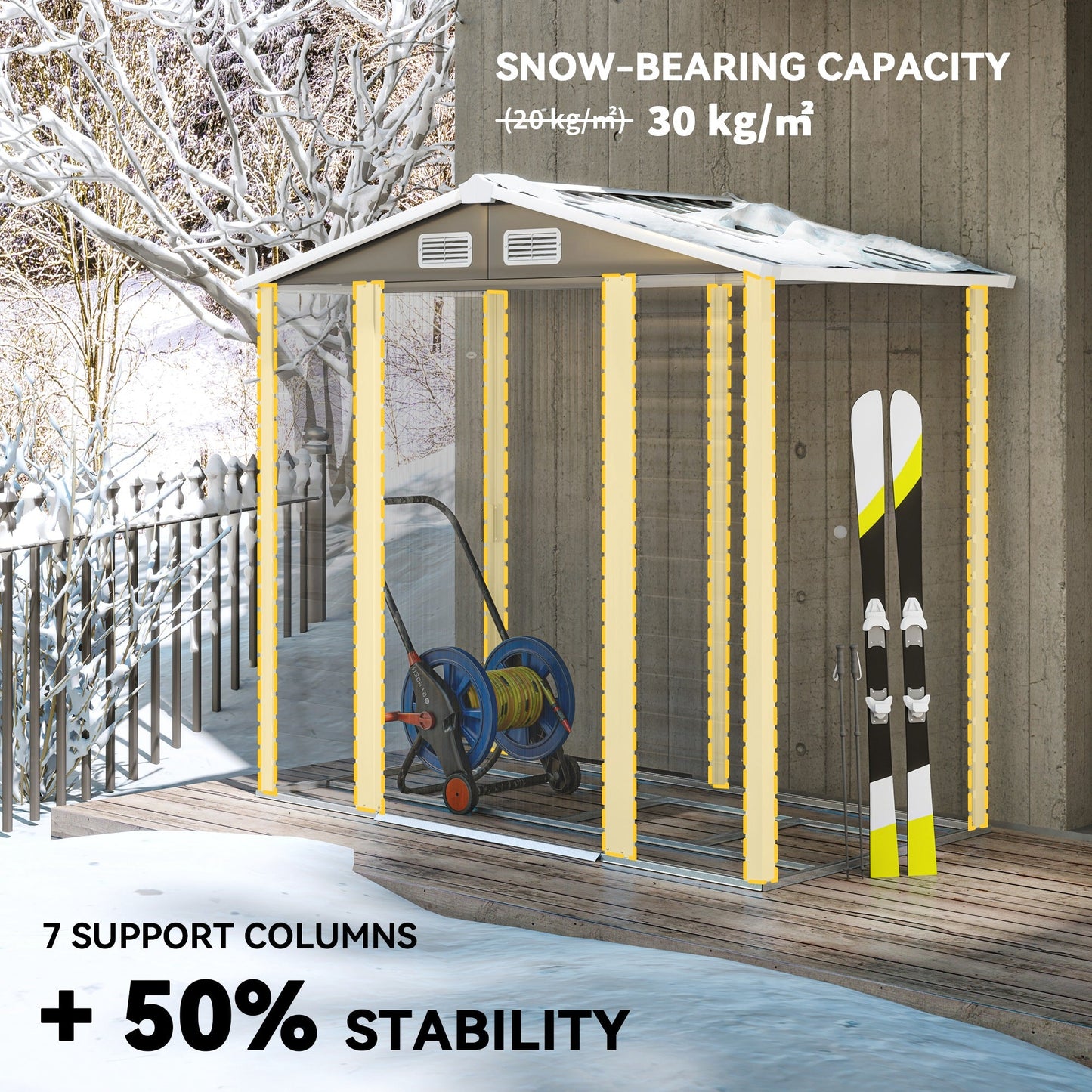 7 x 4ft Garden Shed, Easy to Assemble, Upgraded Galvanised Steel Frame with Foundation Kit, Double Doors with Lock, Outdoor Metal Shed with Vents and Gloves, Garden Storage Shed, Dark Grey