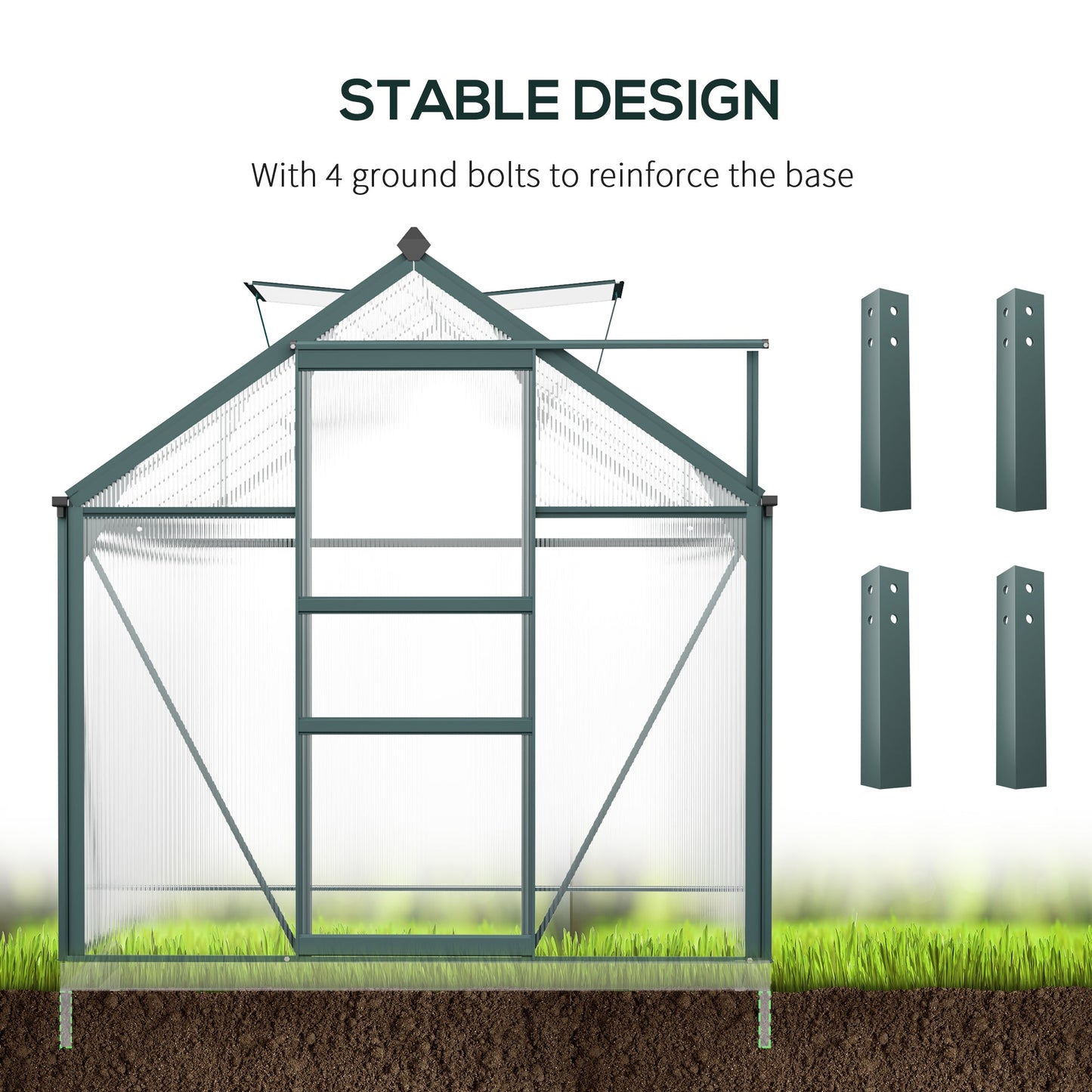 6 x 10ft Polycarbonate Greenhouse, Large Walk-In Green House with Slide Door and Window, Garden Plants Grow House with Aluminium Frame and Foundation, Dark Green