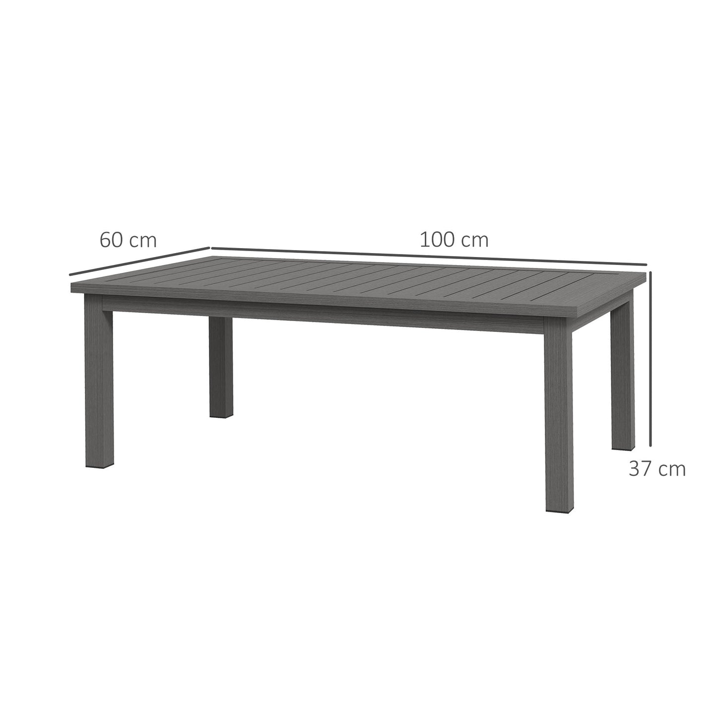 Aluminium Outdoor Coffee Table, Rectangular Patio Side Table with Wood Grain Effect and Slat Tabletop for Indoor, Garden, Balcony, 100cm x 60cm, Brown