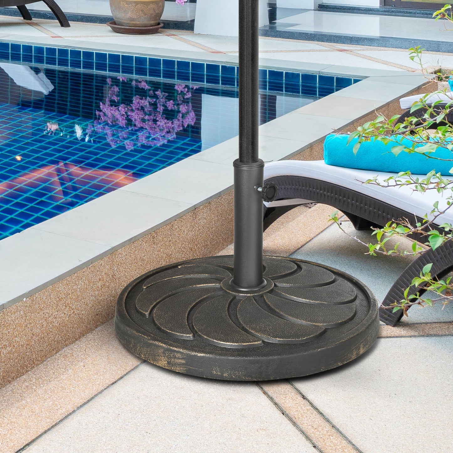 18kg Resin Garden Parasol Base, Round Outdoor Market Umbrella Stand Weight for Poles of Φ38mm to Φ48mm, Bronze