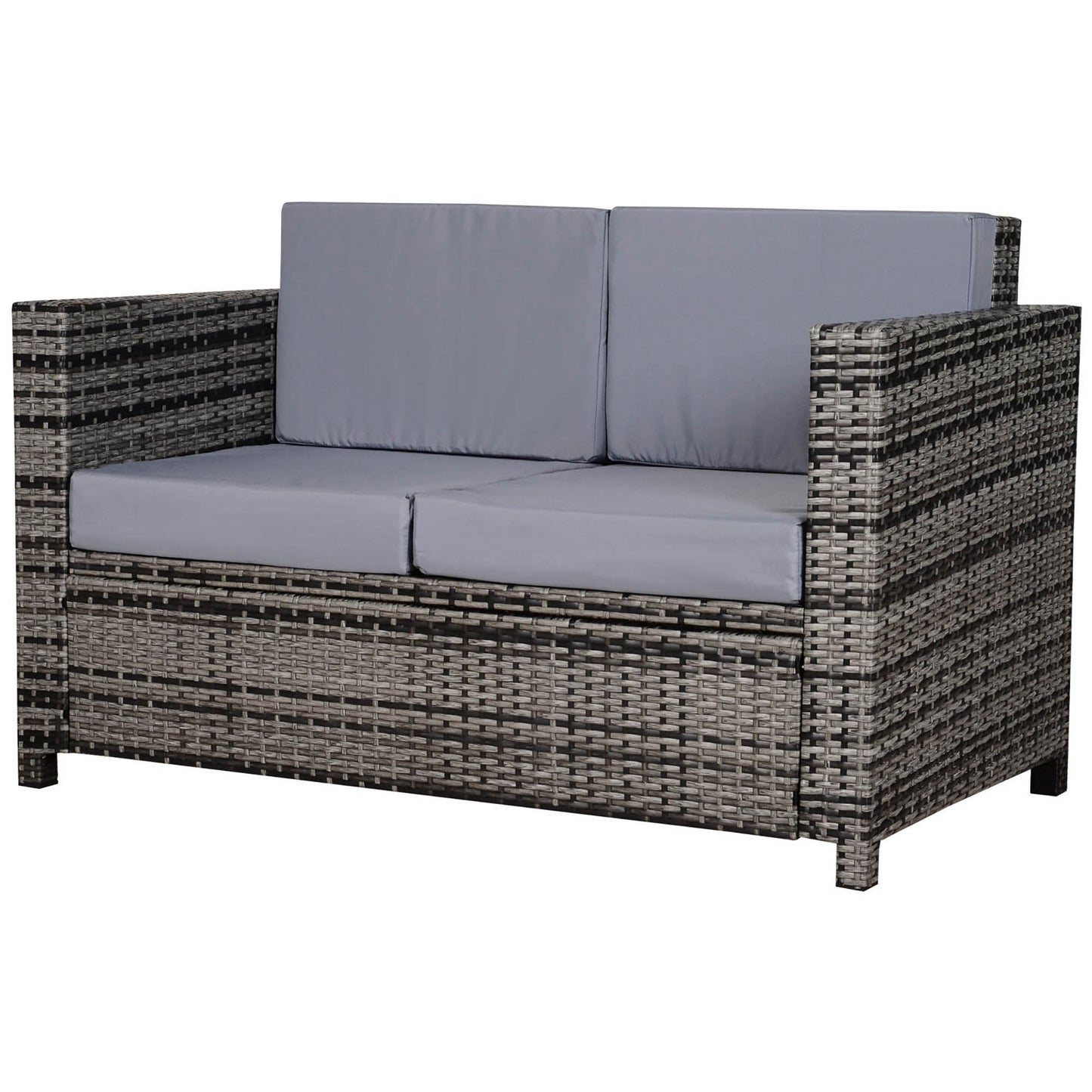 Rattan Sofa, 2 Seater Garden Furniture with Soft Padded Cushion and Armrests, Wicker Garden Loveseat for Patio, Mixed Grey