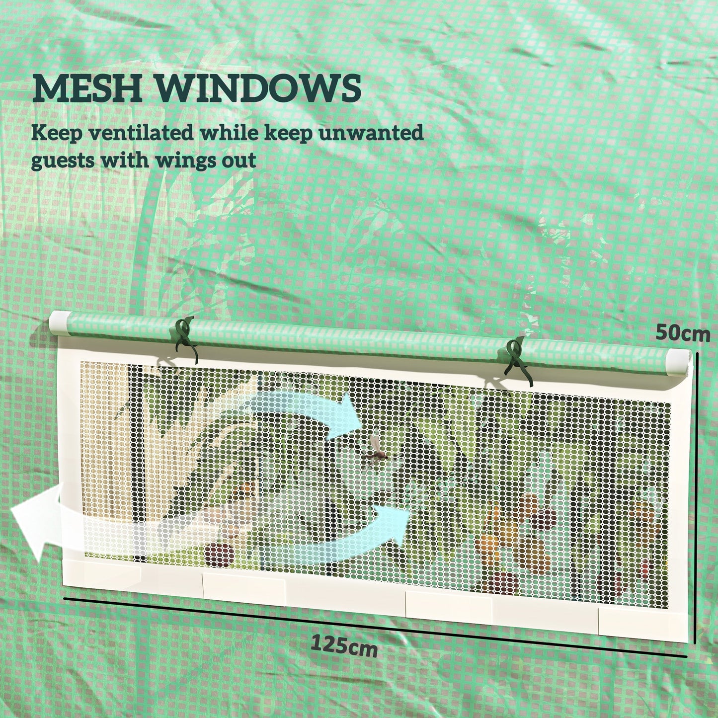 3 x 3 x 2m Polytunnel Greenhouse with Doors and Mesh Windows, Walk-in Grow House Tent with UV-resistant PE Cover and Steel Frame, Green