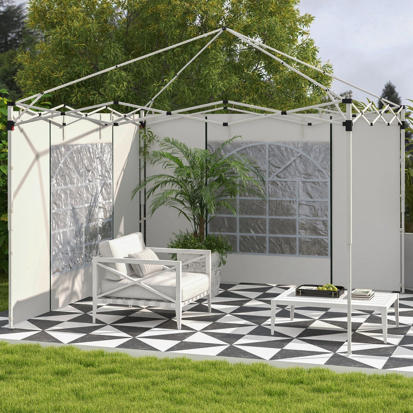 Gazebo Side Panels with Windows and Doors, for 3x3(m) or 3x6m Pop Up Gazebo, 2 Pack Sides Replacement, White