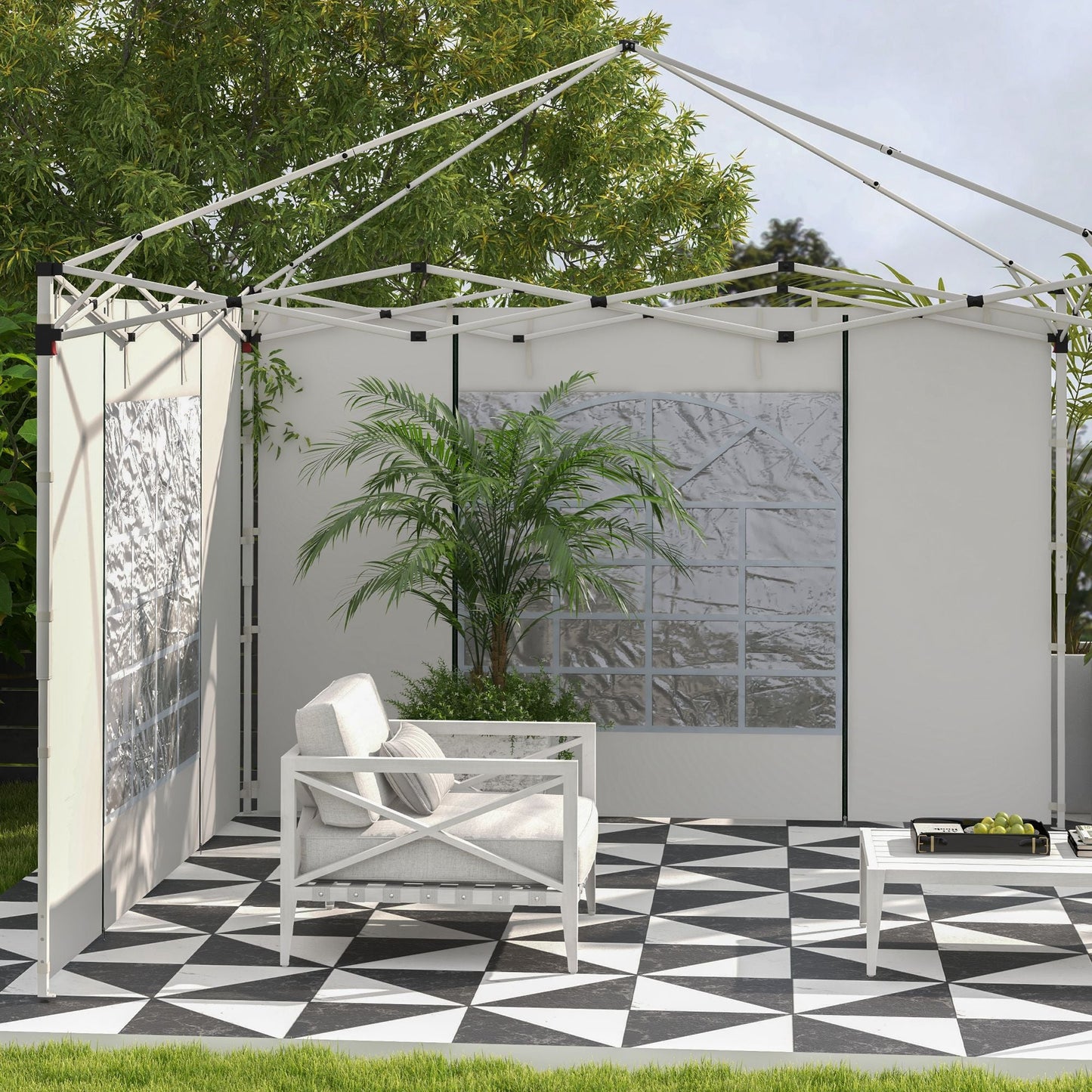 Gazebo Side Panels with Windows and Doors, for 3x3(m) or 3x6m Pop Up Gazebo, 2 Pack Sides Replacement, White