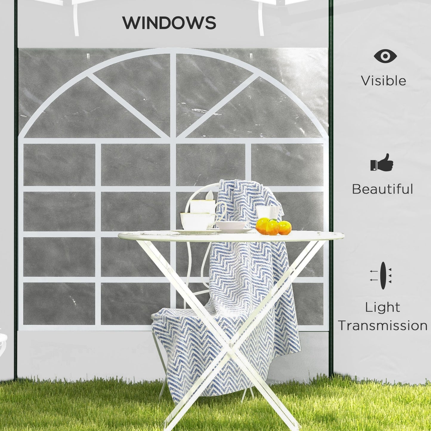 Gazebo Side Panels with Windows and Doors, for 3x3(m) or 3x6m Pop Up Gazebo, 2 Pack Sides Replacement, White