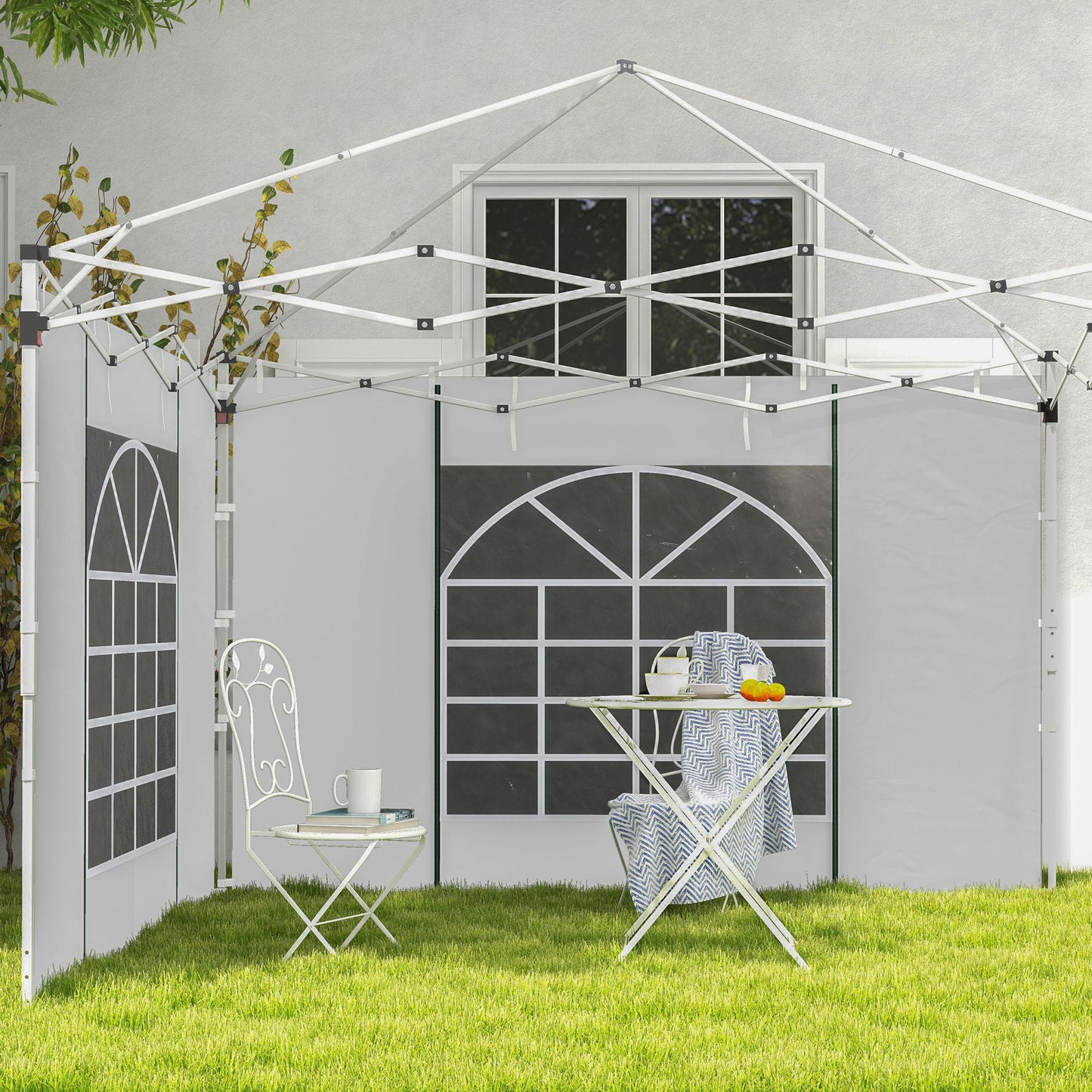 Gazebo Side Panels with Windows and Doors, for 3x3(m) or 3x6m Pop Up Gazebo, 2 Pack Sides Replacement, White