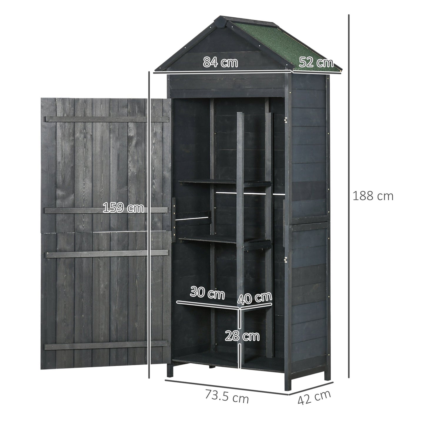 Wooden Outdoor Storage Shed, Compact Utility Outdoor Tool Shed with Lockable Double Doors and Shelves, Grey