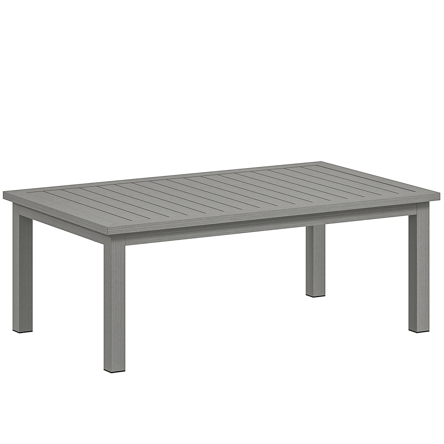 Aluminium Outdoor Coffee Table, Rectangular Patio Side Table with Wood Grain Effect and Slat Tabletop for Indoor, Garden, Balcony, 100cm x 60cm, Grey