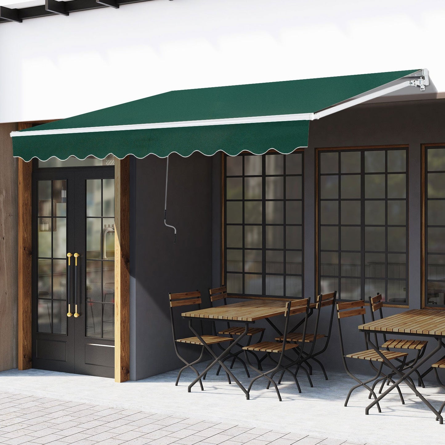 3 x 2m Manual Window Awning Canopy Garden Outdoor Shelter Patio Sun Shade UV Blocker Light Weight Aluminium Frame w/ Hand Crank Green