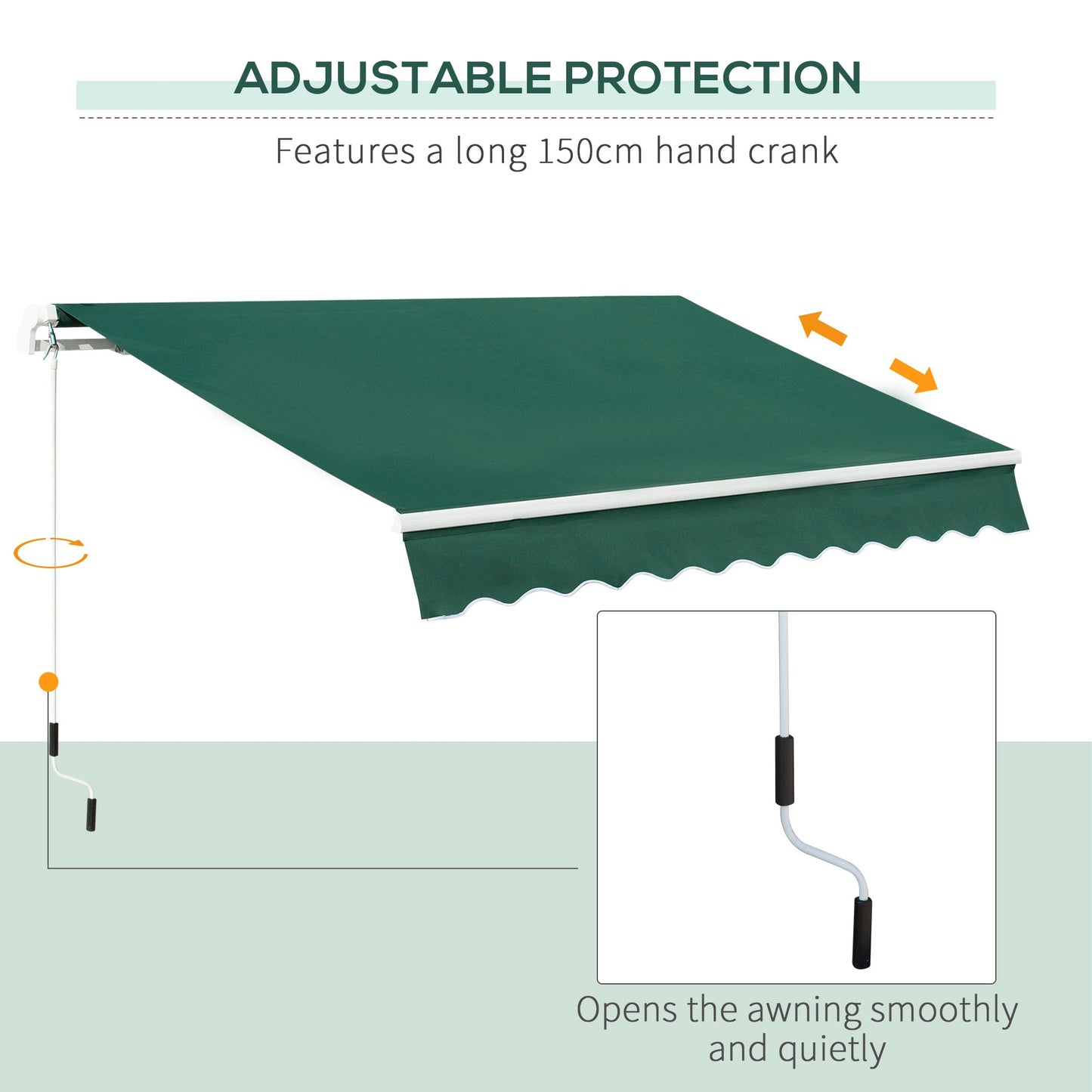 3 x 2m Manual Window Awning Canopy Garden Outdoor Shelter Patio Sun Shade UV Blocker Light Weight Aluminium Frame w/ Hand Crank Green