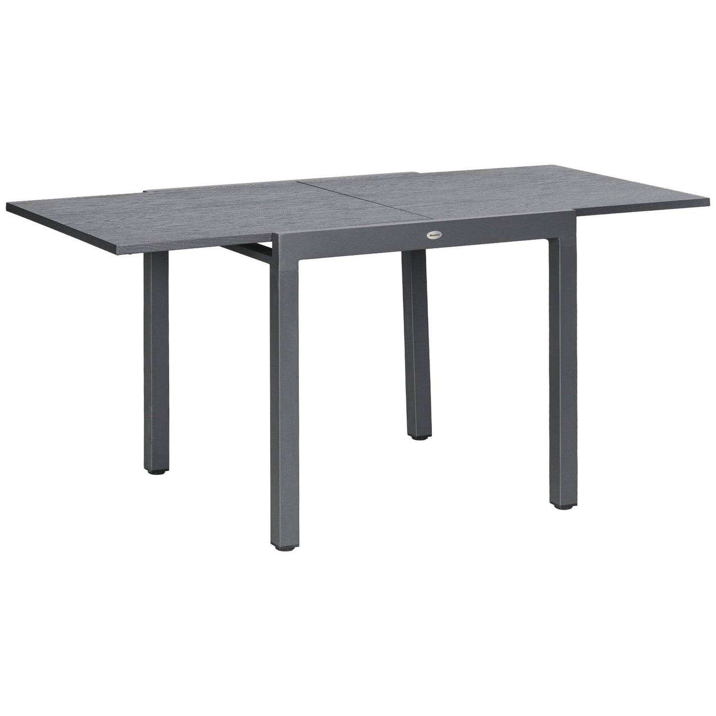 Garden Table, Extendable Outdoor Dining Table for 6 with Aluminium Frame, Steel Tabletop, Rectangle Patio Table for Balcony, Deck, Dark Grey with Wood-effect