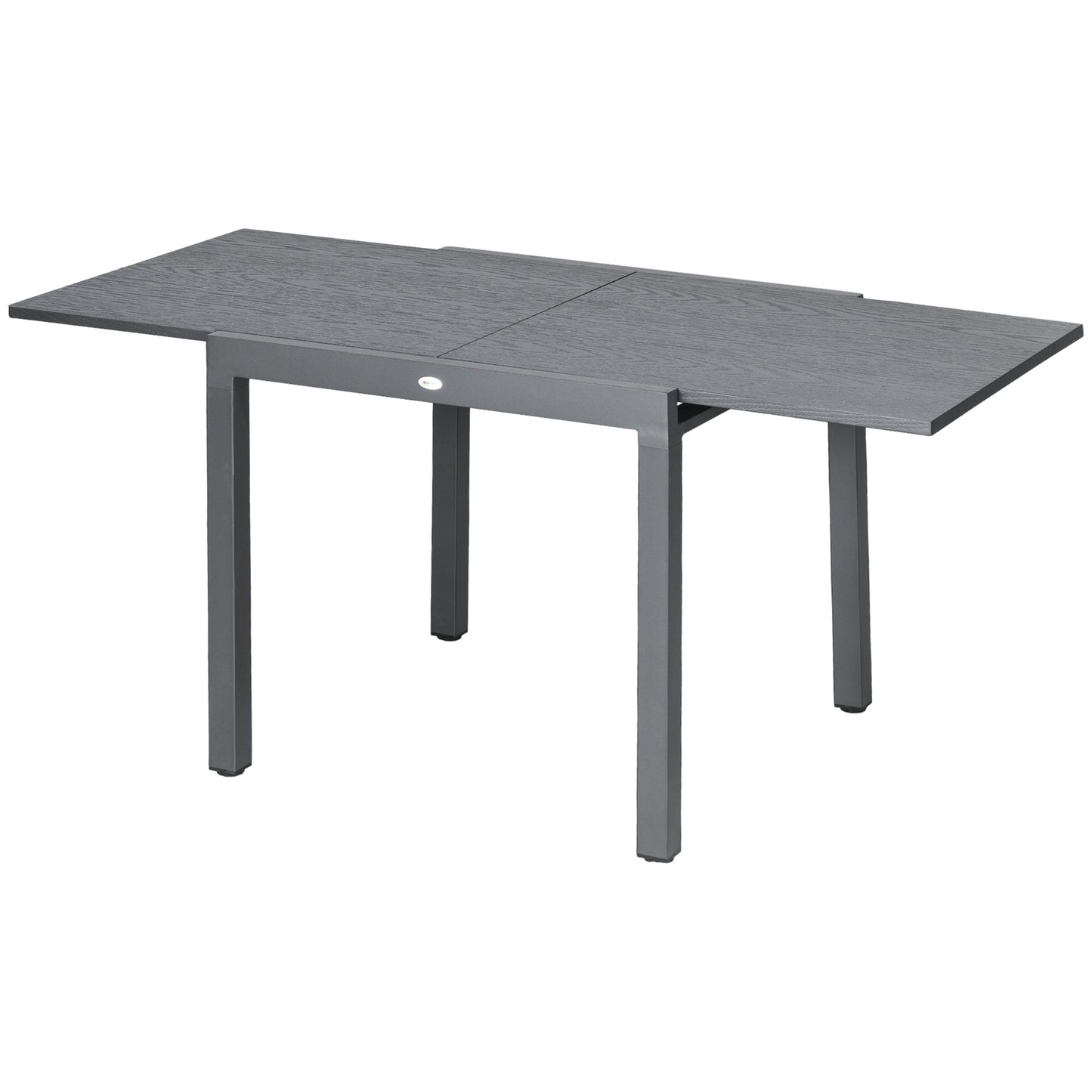 Garden Table, Extendable Outdoor Dining Table for 6 with Aluminium Frame, Steel Tabletop, Rectangle Patio Table for Balcony, Deck, Dark Grey with Wood-effect