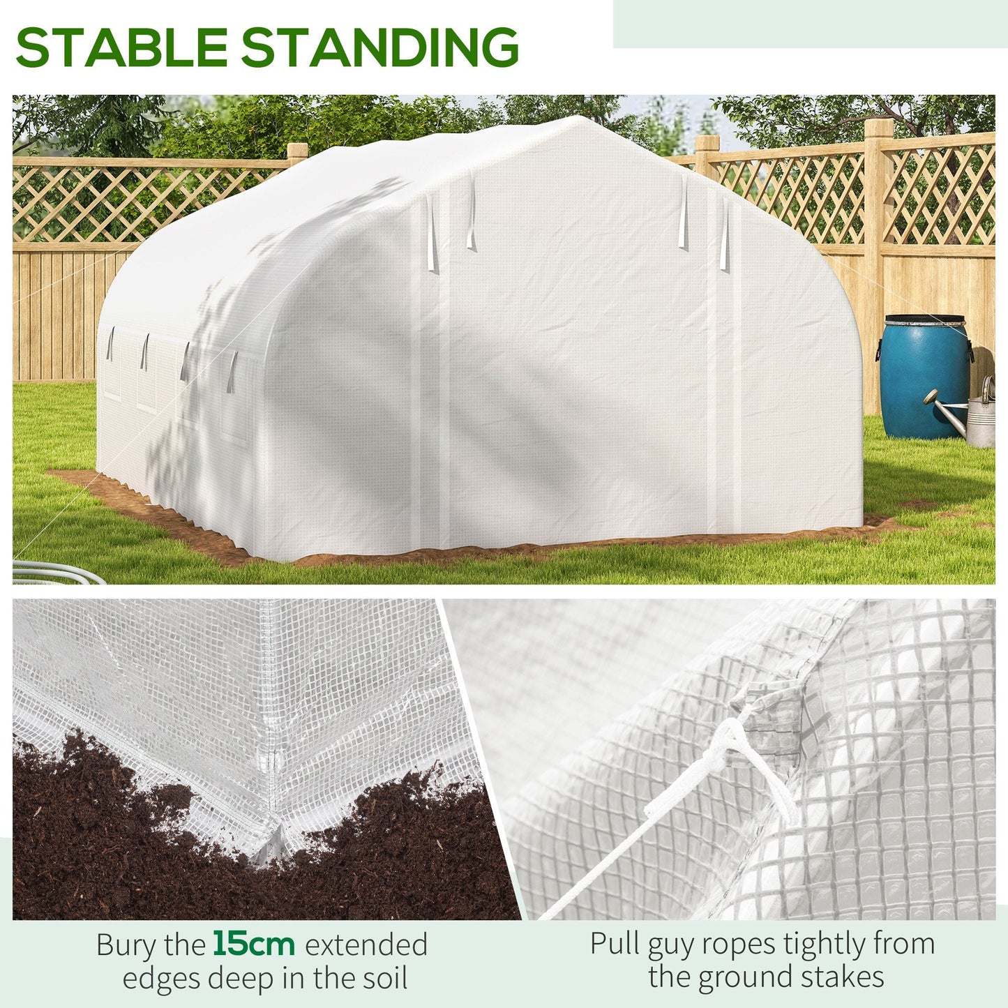 4 x 3(m) Walk-in Polytunnel Greenhouse, Zipped Roll Up Sidewalls, Mesh Door, 8 Mesh Windows, Tunnel Warm House Tent with PE Cover, Complimentary Plant Labels and Gloves, White