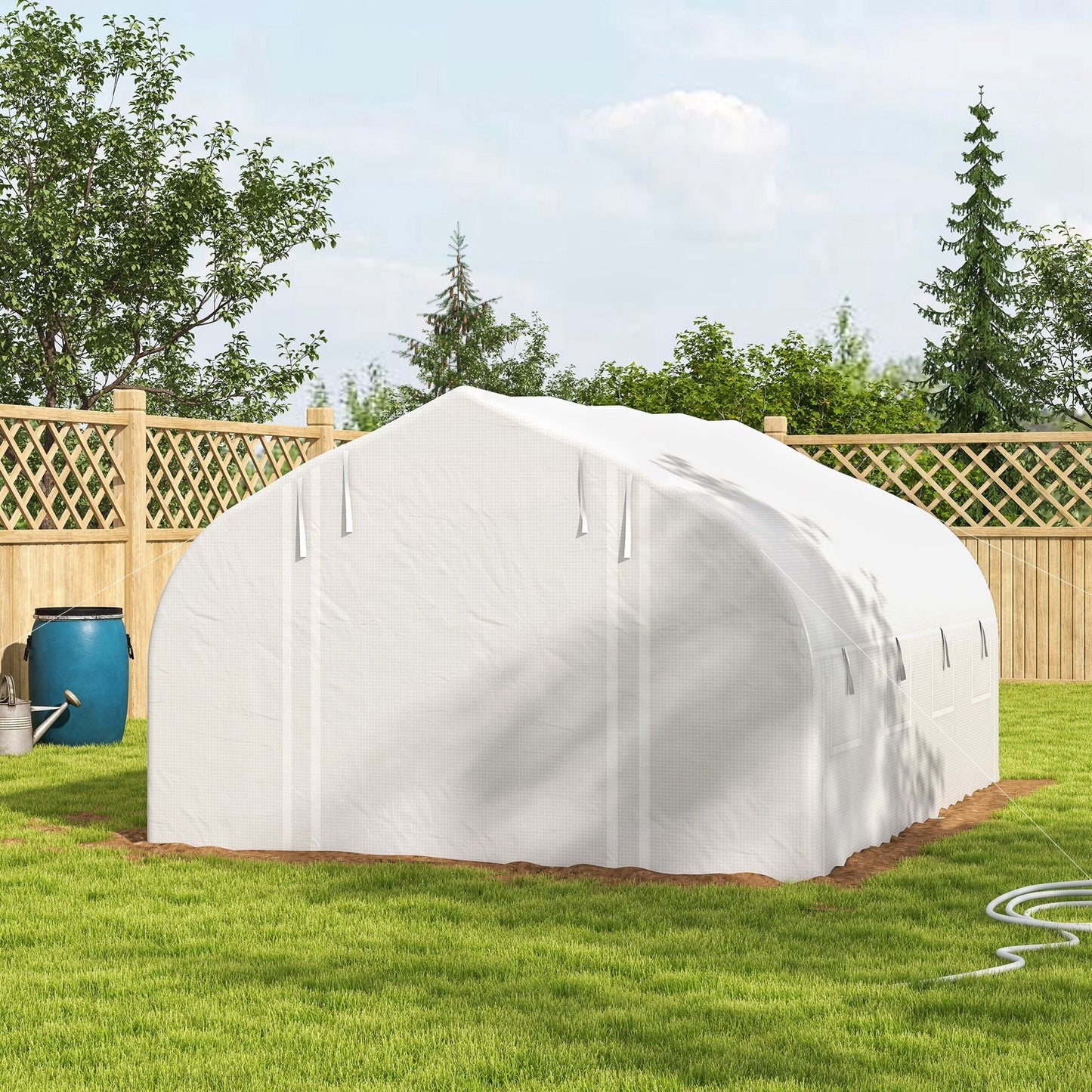 4 x 3(m) Walk-in Polytunnel Greenhouse, Zipped Roll Up Sidewalls, Mesh Door, 8 Mesh Windows, Tunnel Warm House Tent with PE Cover, Complimentary Plant Labels and Gloves, White