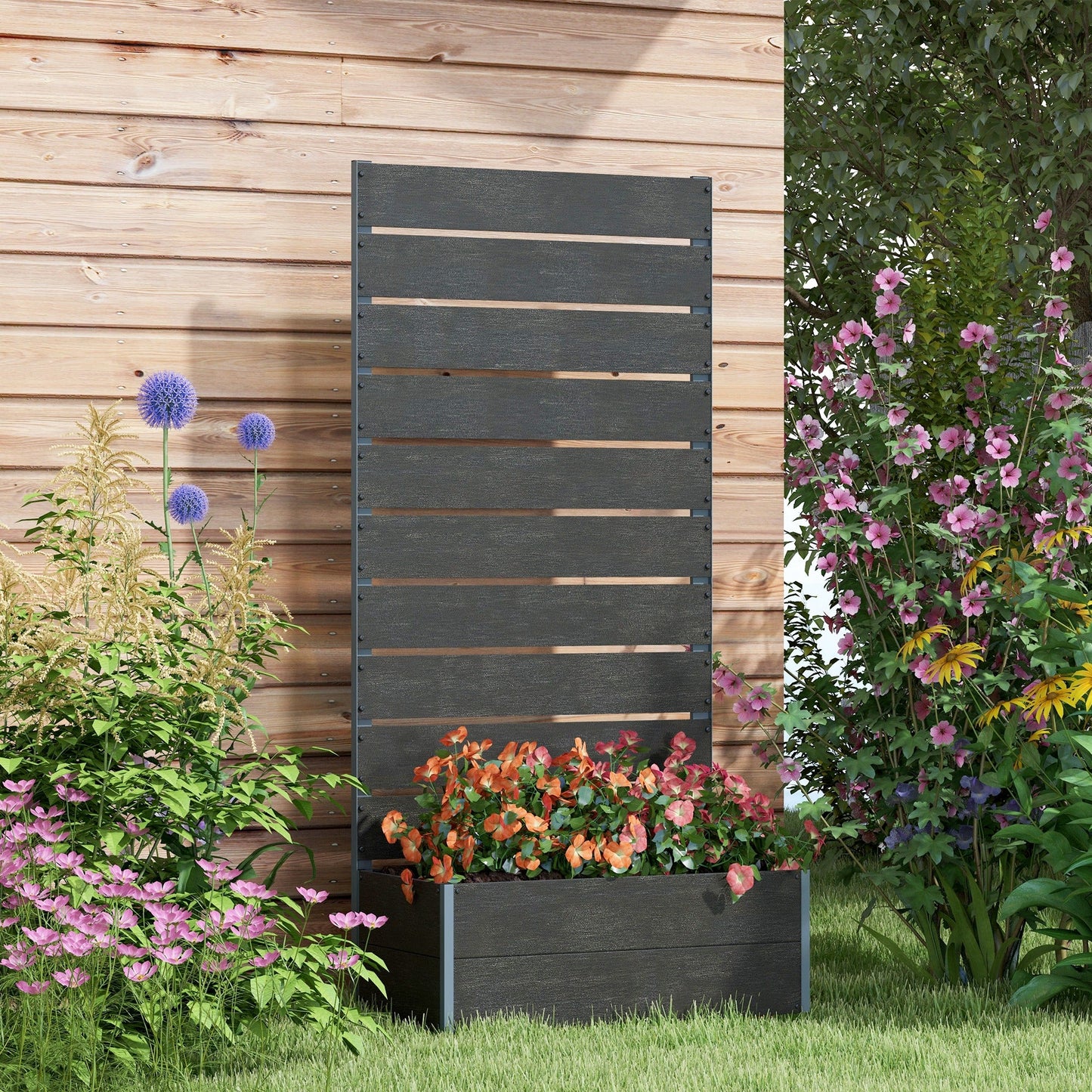 Garden Planter with Trellis for Climbing Plants, Vines, Flowers, Freestanding Raised Bed for Garden, Outdoor, Patio, Planter Box with Drainage Gap, 72x38x150cm, Black