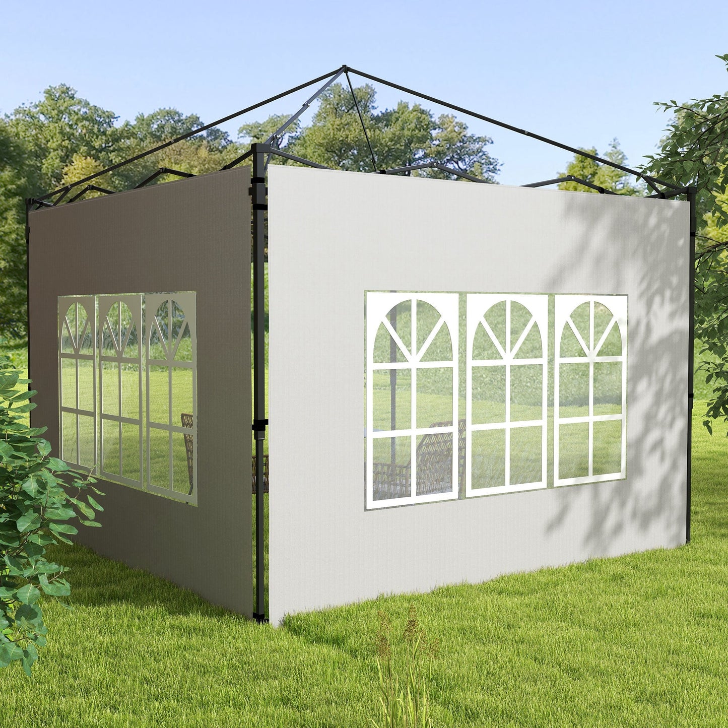 Gazebo Side Panels with Window for 3x3(m) or 3x6m Gazebo Canopy, 2 Pack Sides Replacement, White