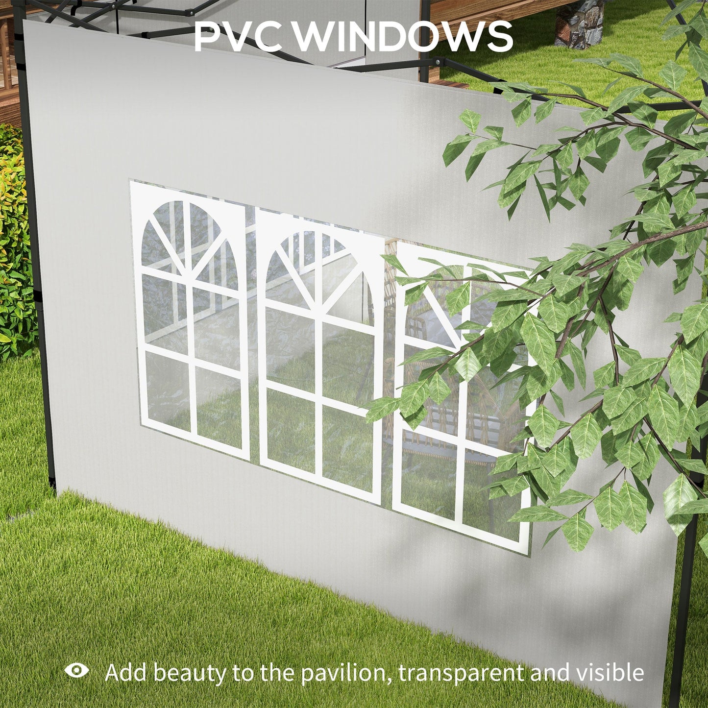 Gazebo Side Panels with Window for 3x3(m) or 3x6m Gazebo Canopy, 2 Pack Sides Replacement, White